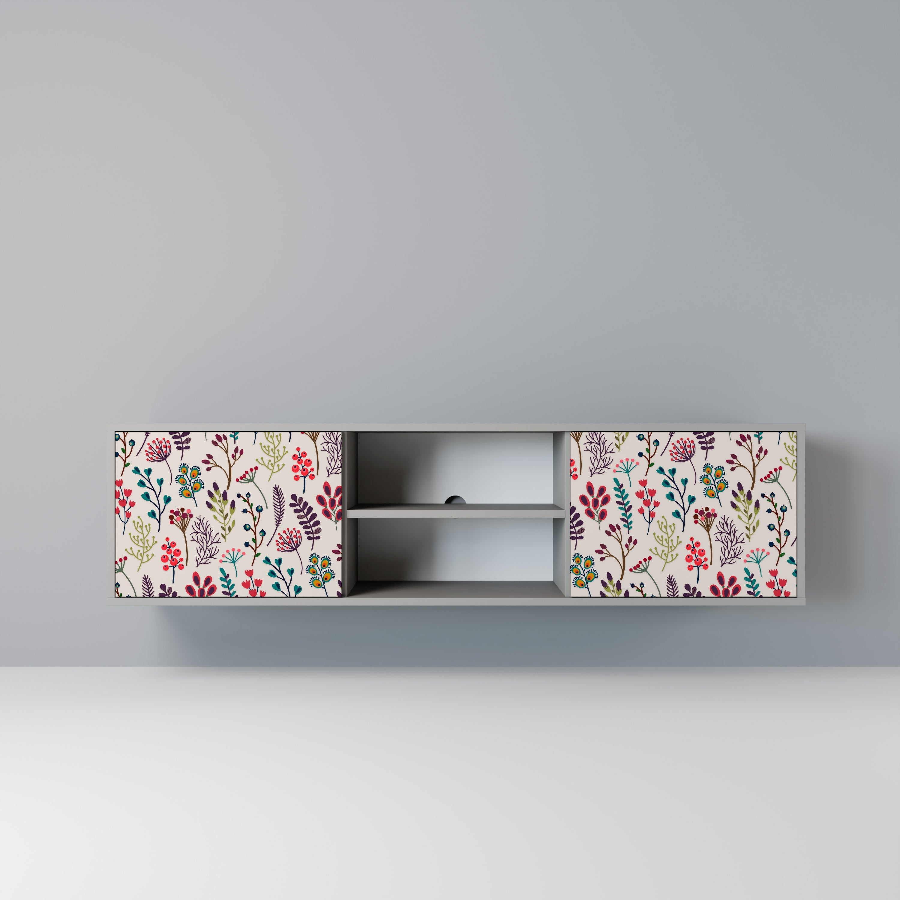 Meuble TV 2 portes AUTUMN SUNDRIES, finition grise