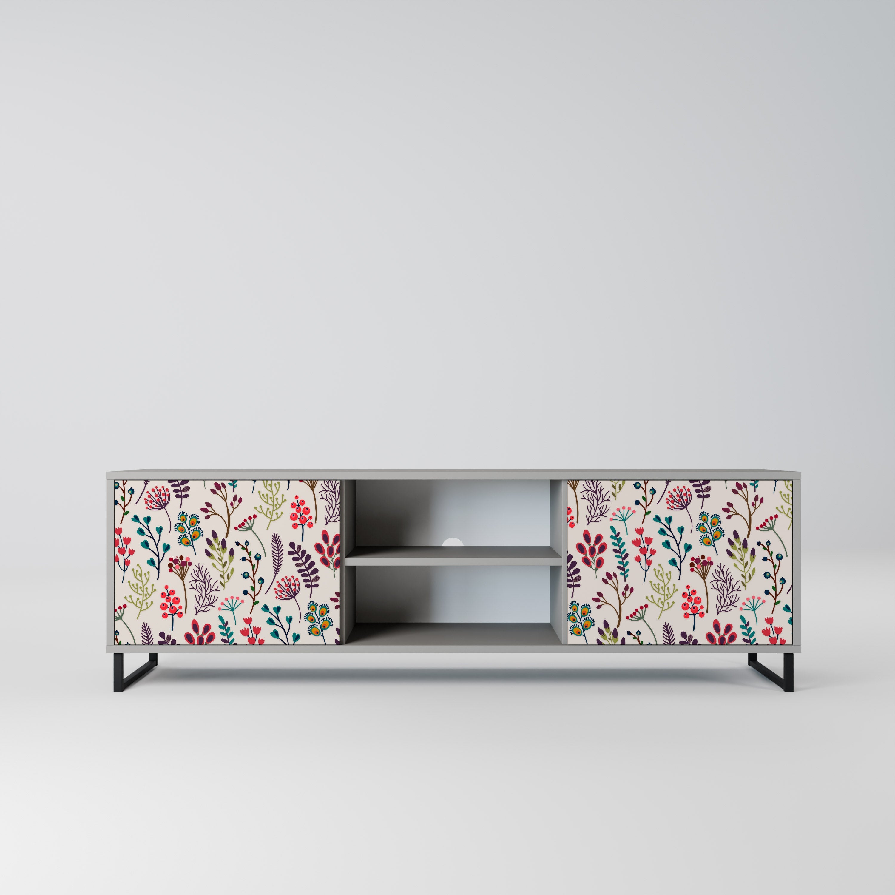 Meuble TV 2 portes AUTUMN SUNDRIES, finition grise