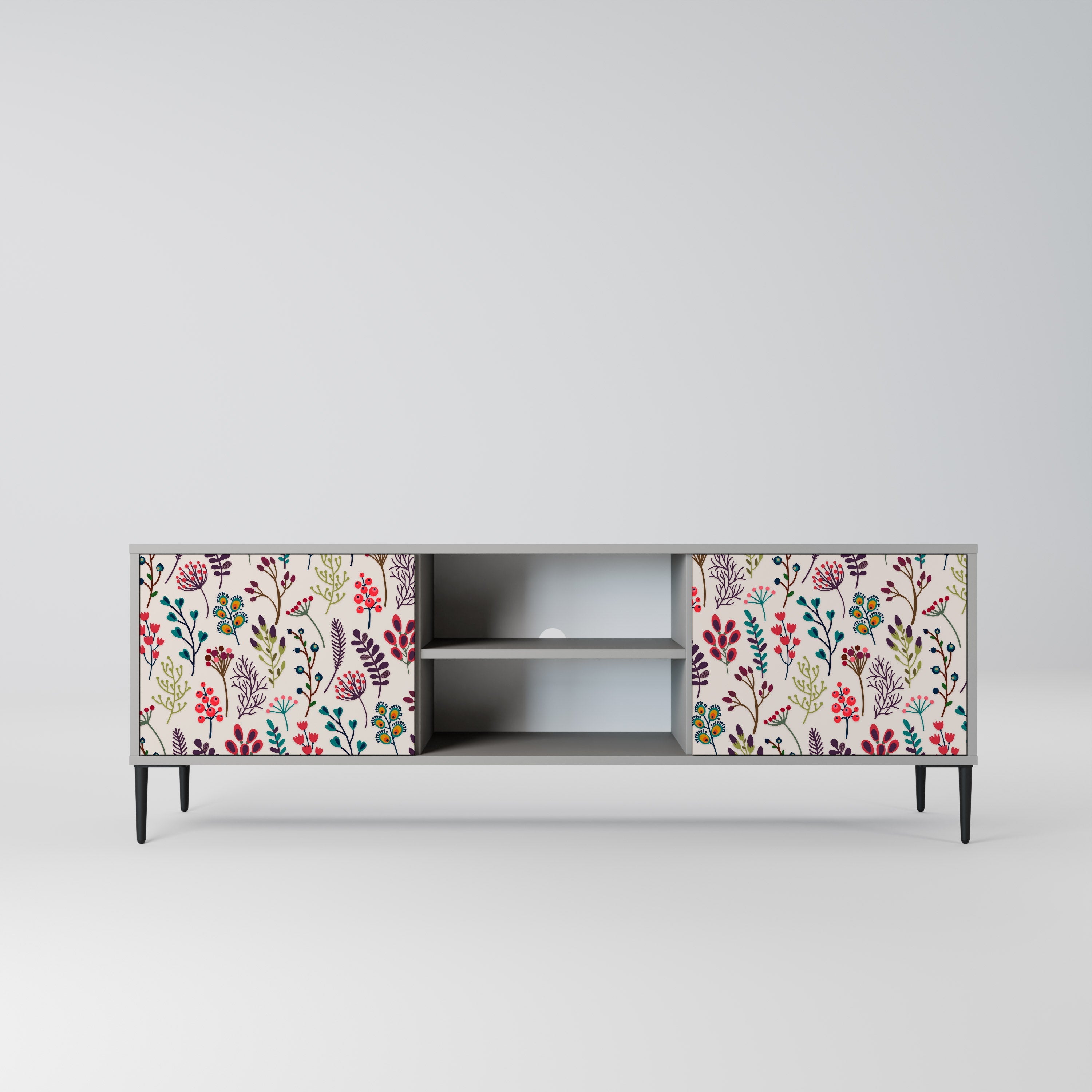 Meuble TV 2 portes AUTUMN SUNDRIES, finition grise