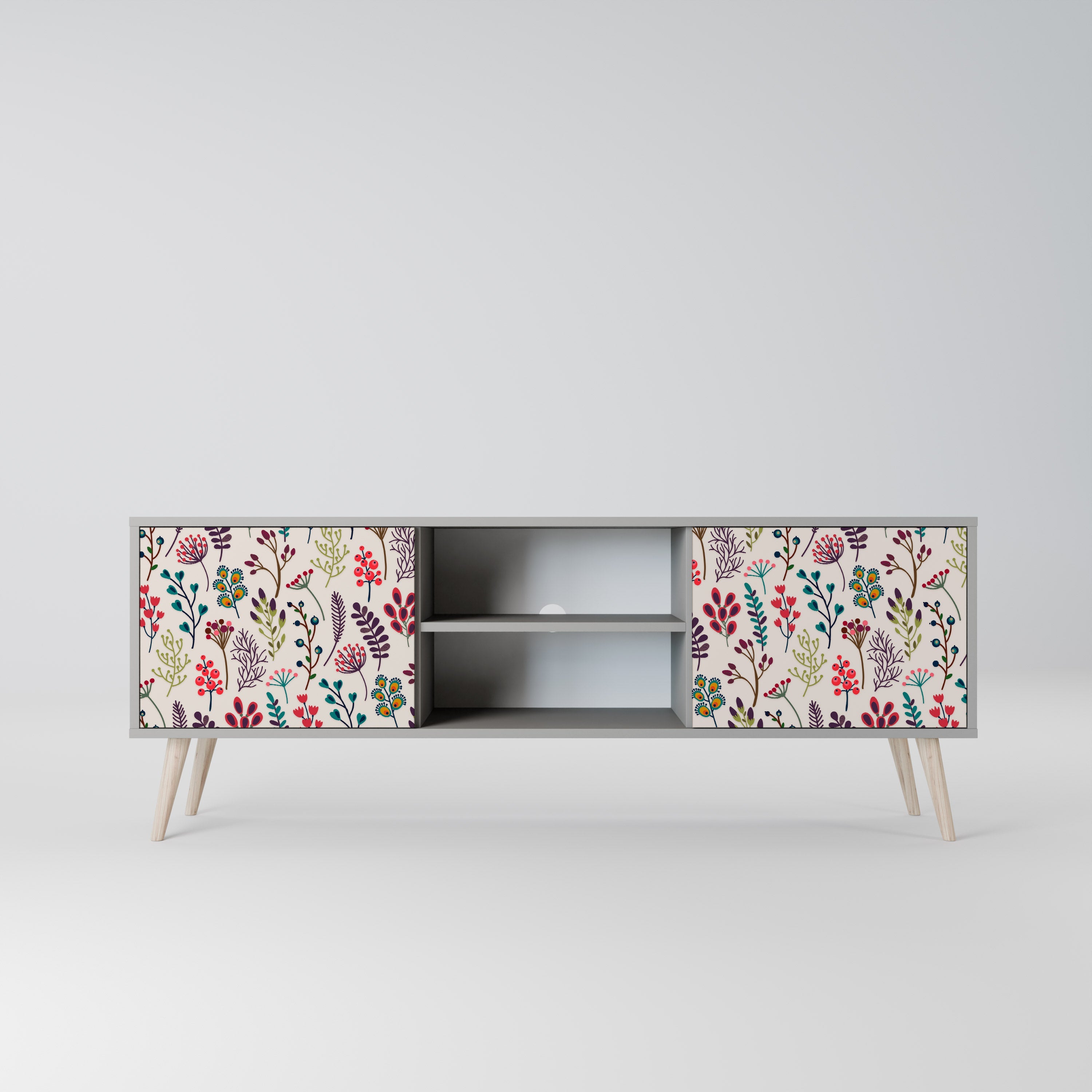 Meuble TV 2 portes AUTUMN SUNDRIES, finition grise