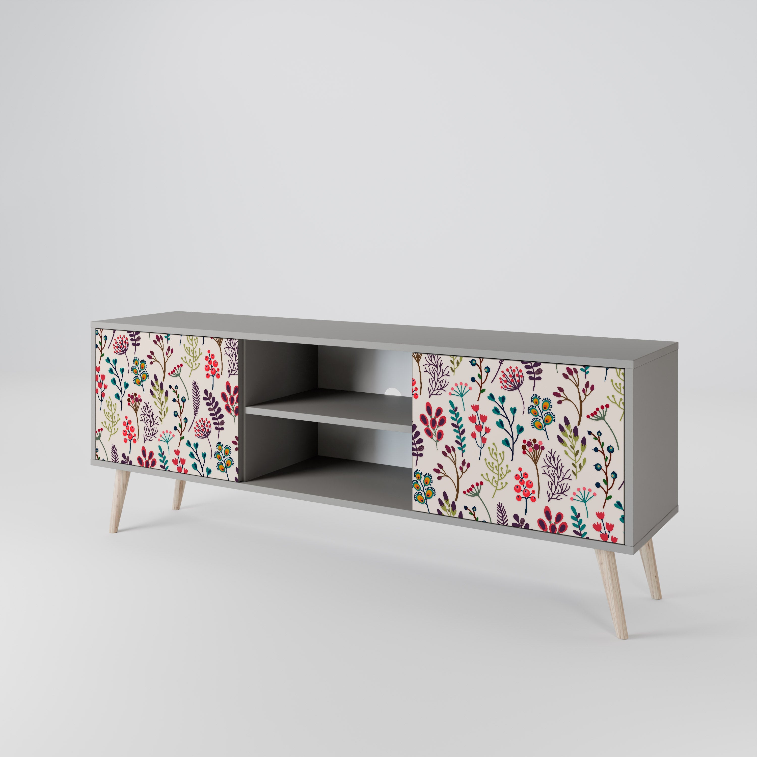 Meuble TV 2 portes AUTUMN SUNDRIES, finition grise