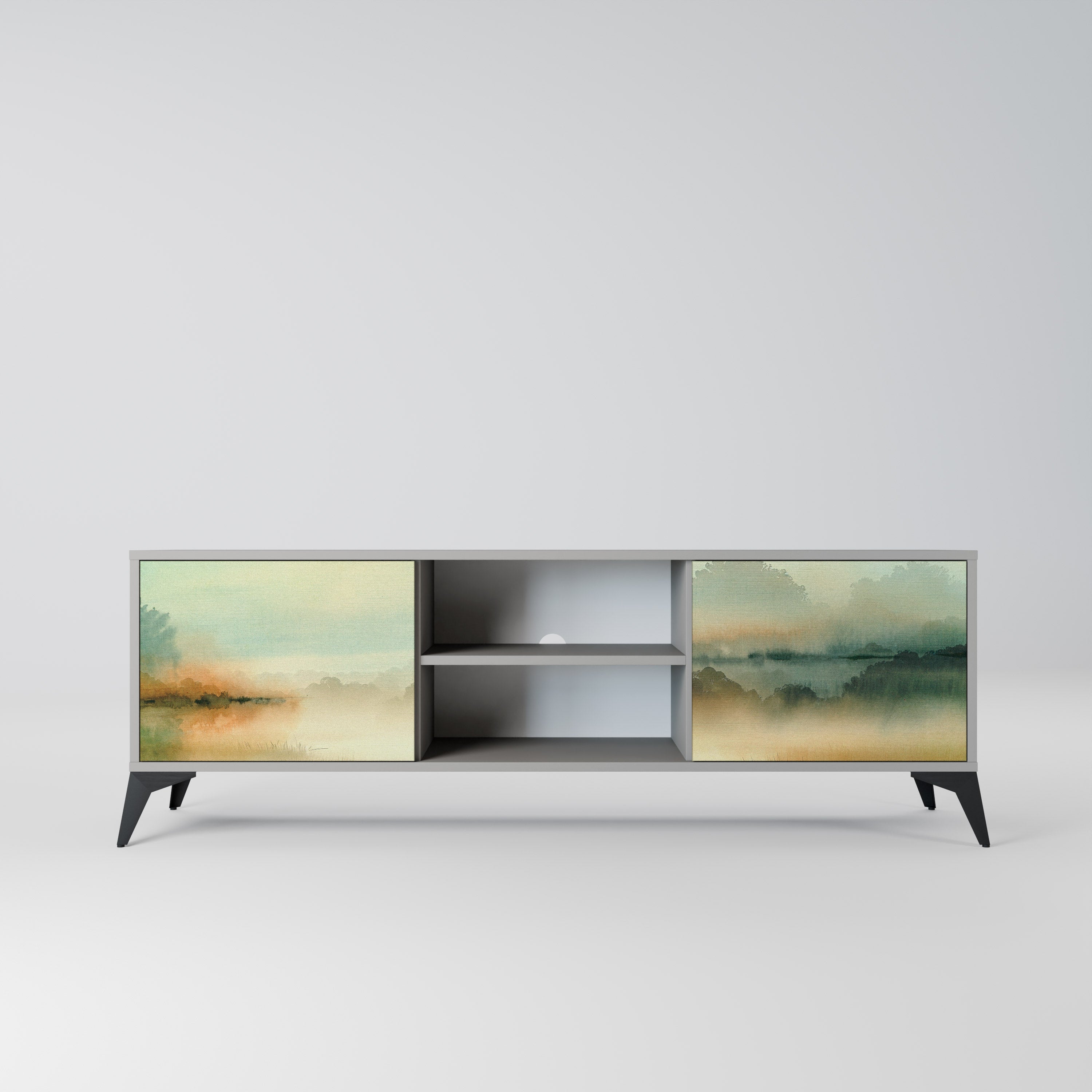 MORNING BY THE LAKE 2-Door TV Stand in Grey Finish