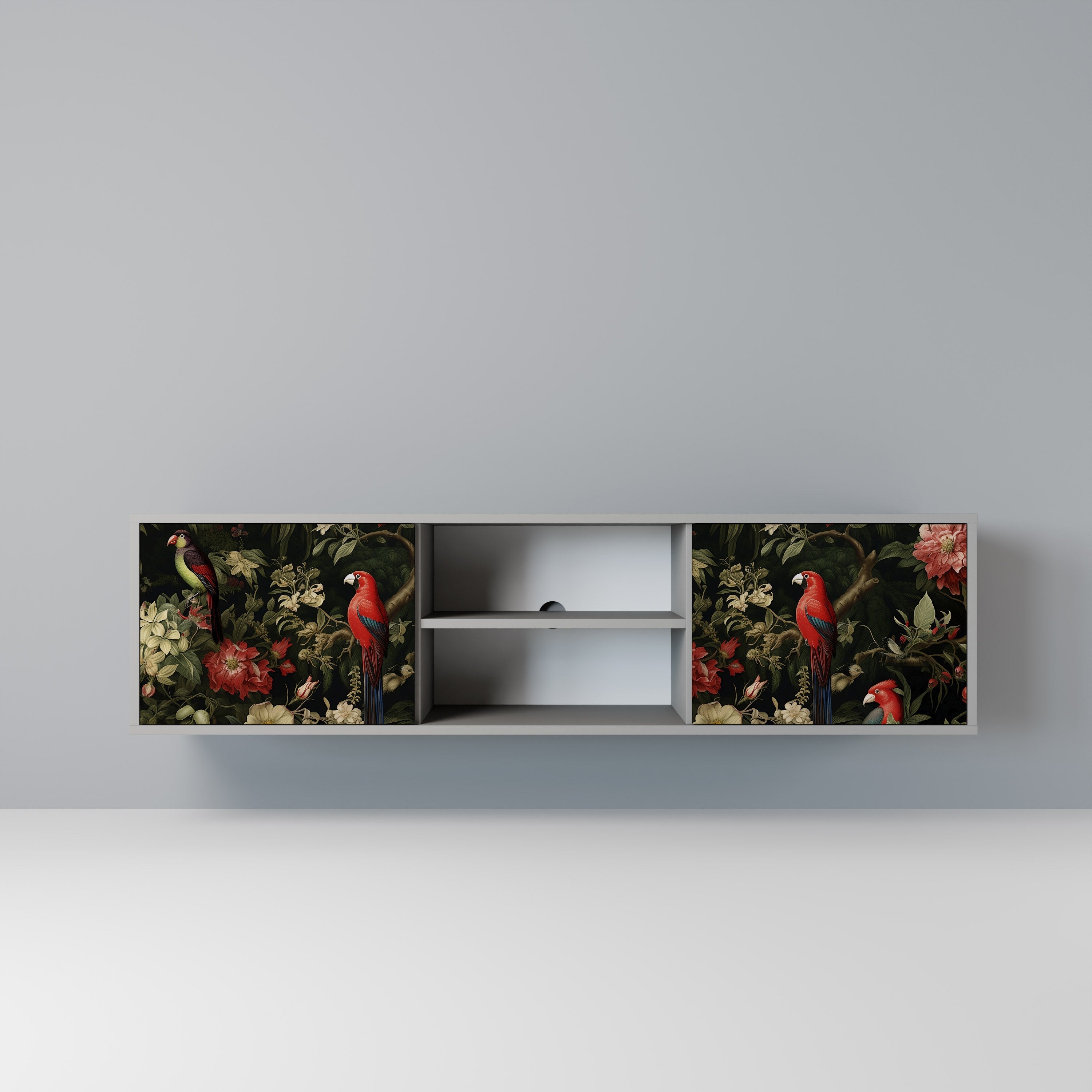 Meuble TV 2 portes AVIAN GREENERY, finition grise