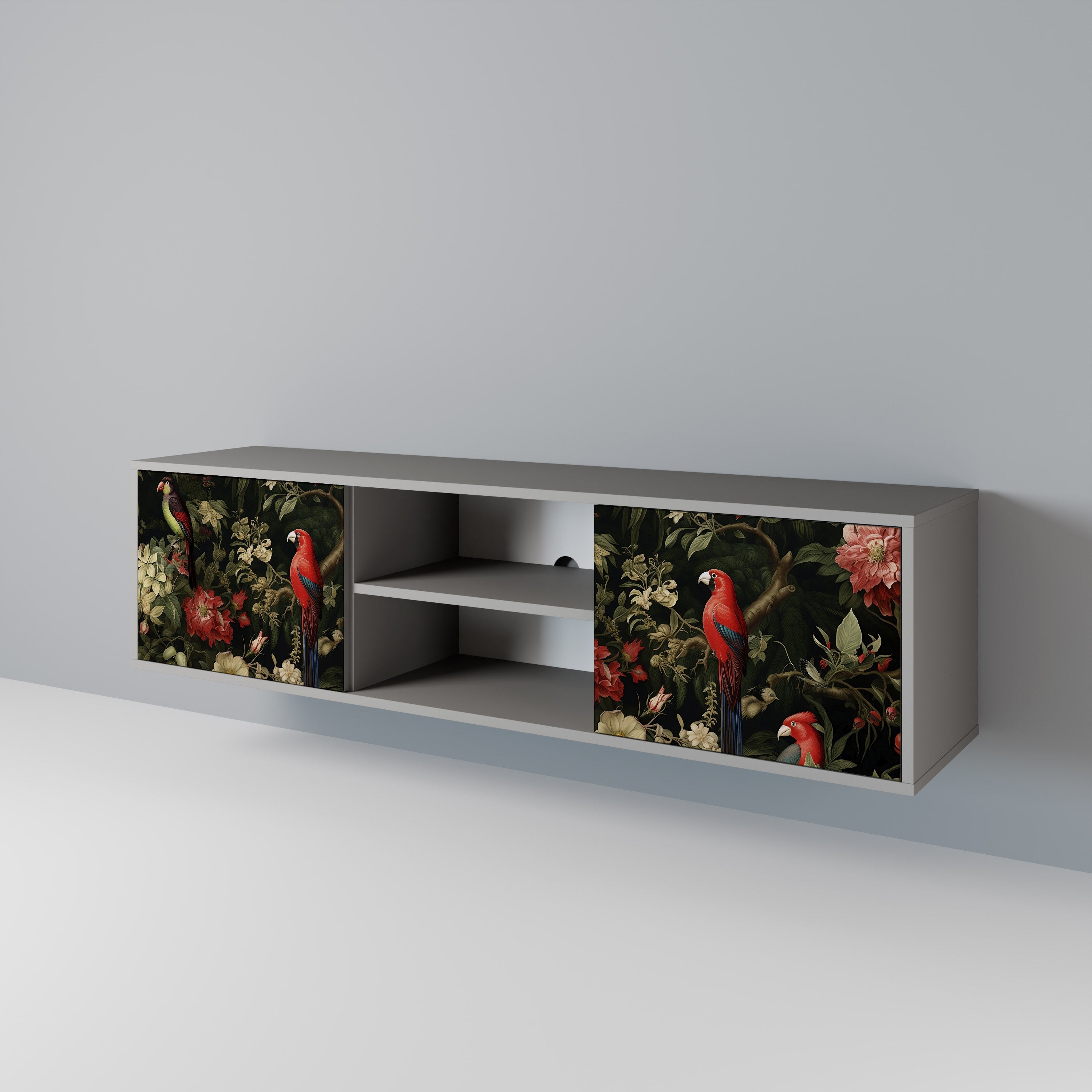 Meuble TV 2 portes AVIAN GREENERY, finition grise