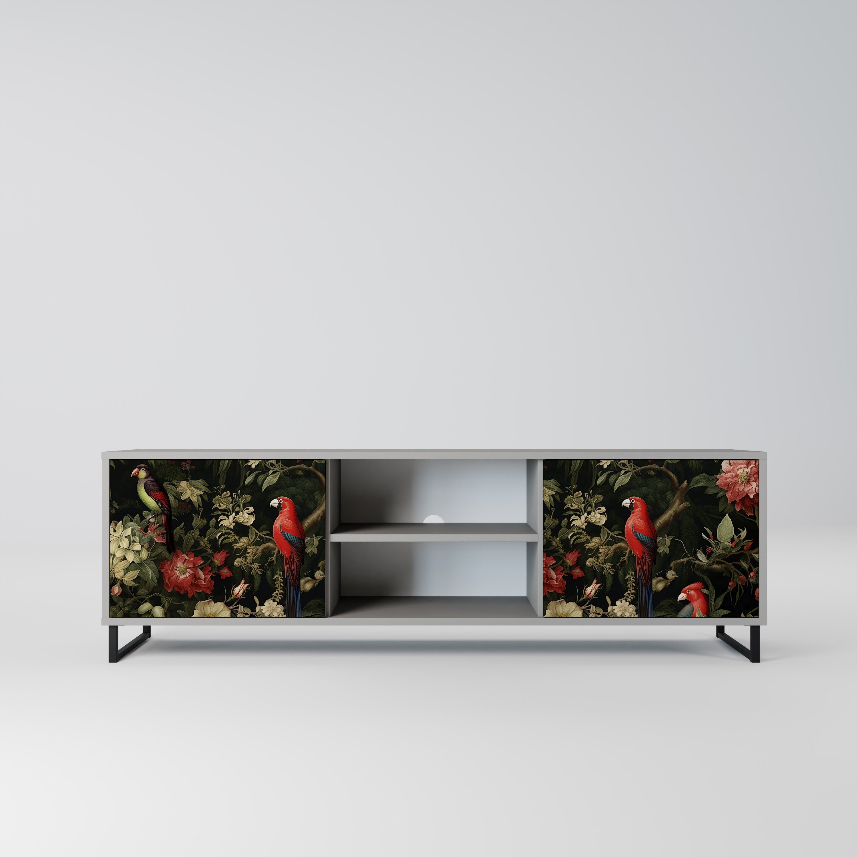 Meuble TV 2 portes AVIAN GREENERY, finition grise