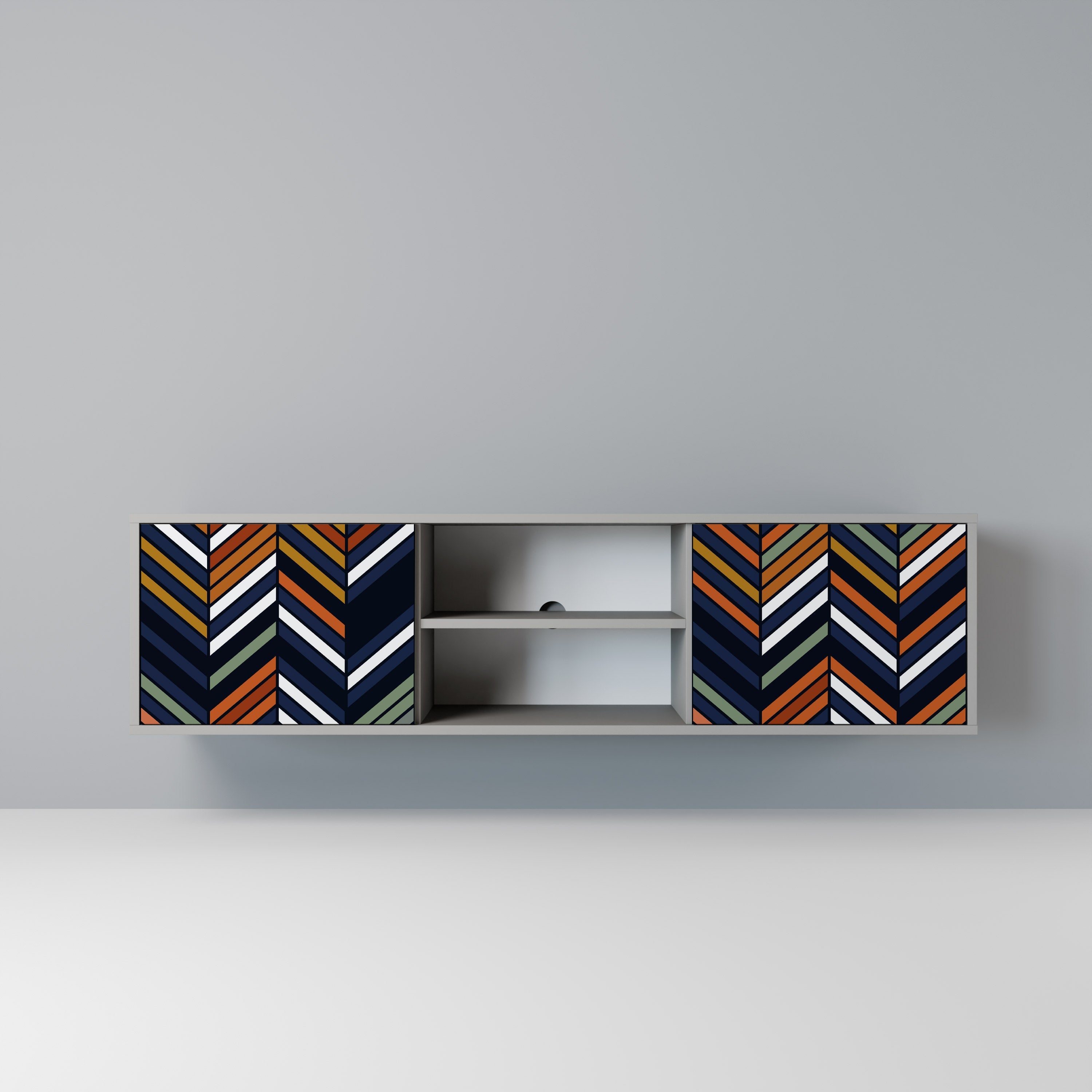 VIBRANT PATCHWORK 2-Door TV Stand in Grey Finish