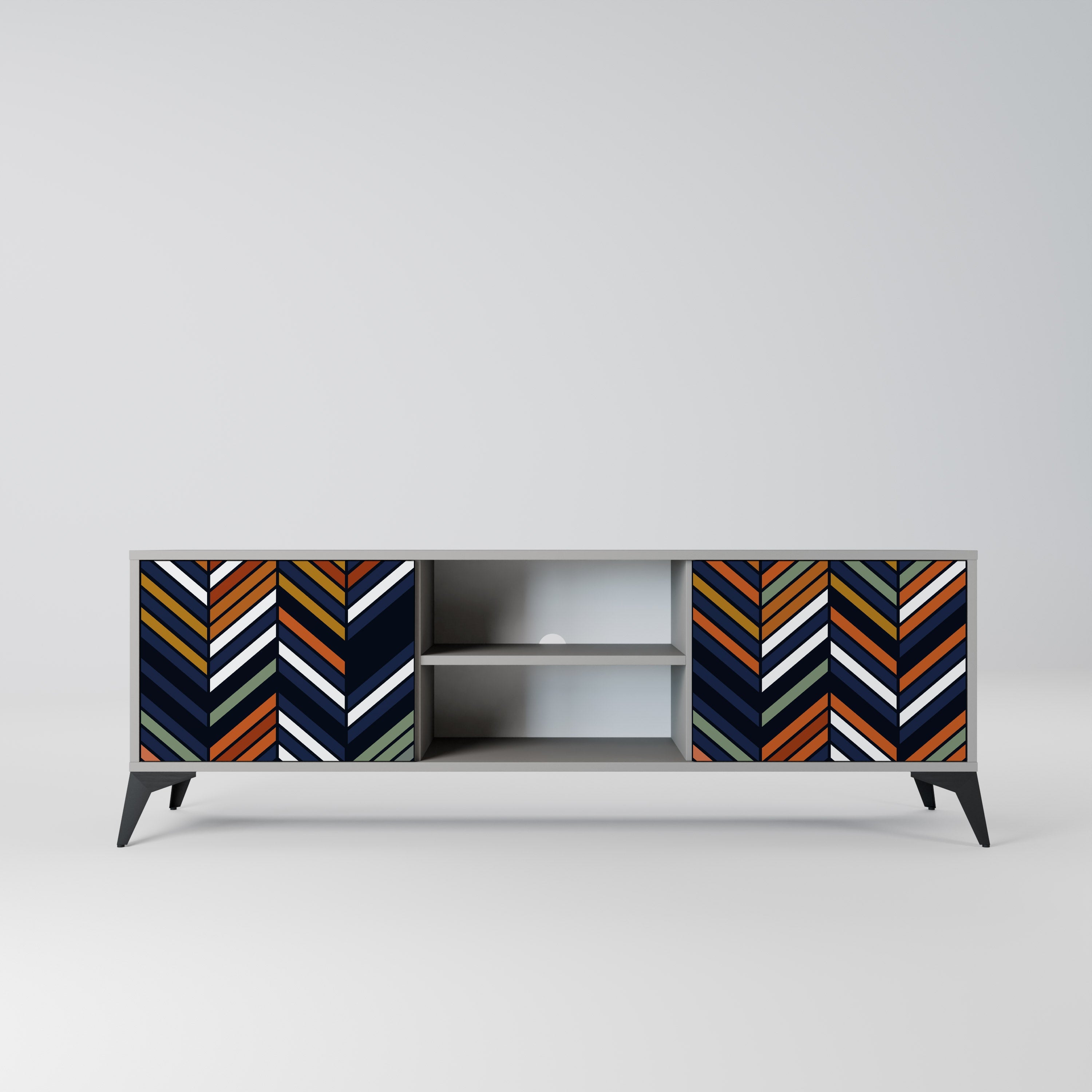 VIBRANT PATCHWORK 2-Door TV Stand in Grey Finish