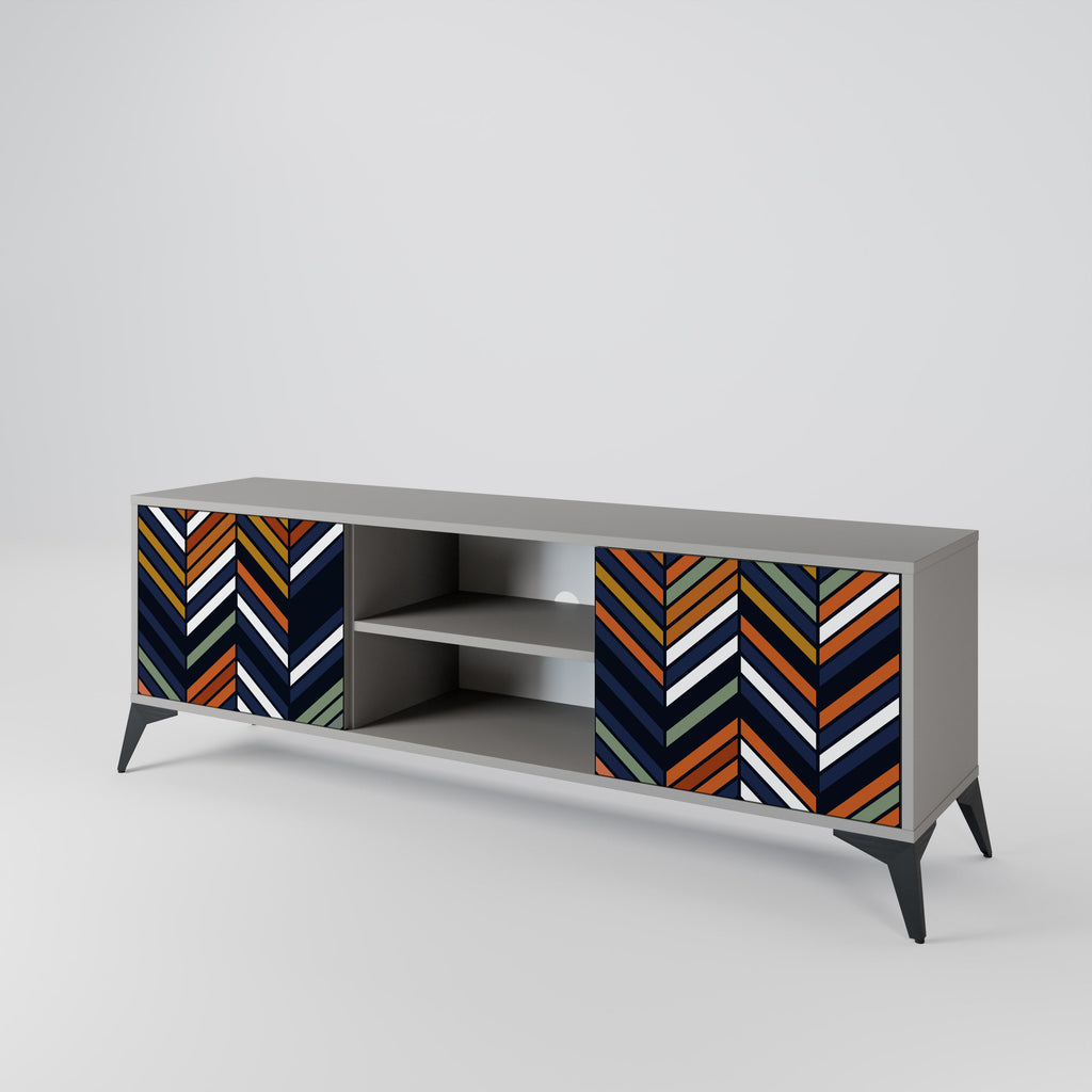 VIBRANT PATCHWORK 2-Door TV Stand in Grey Finish
