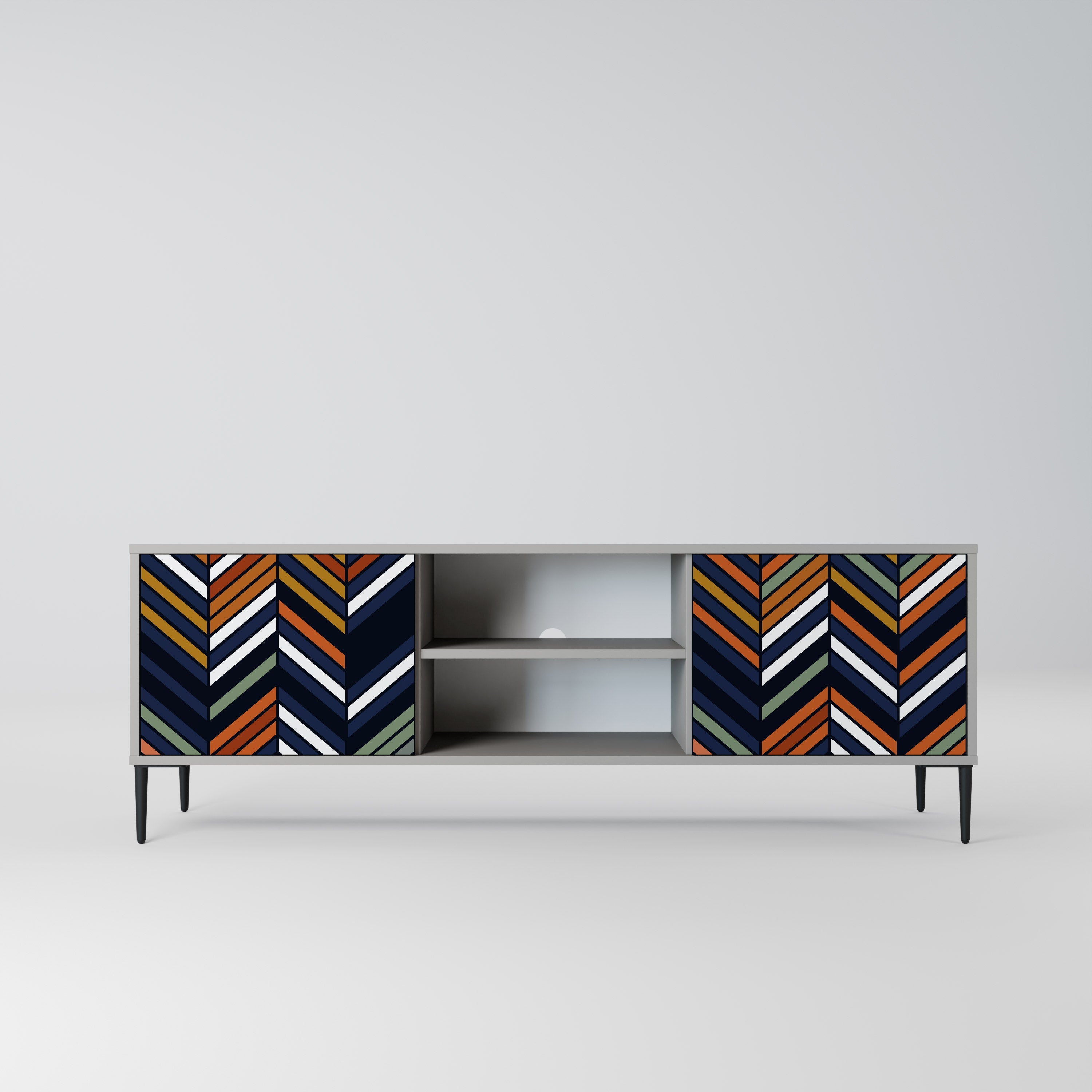 VIBRANT PATCHWORK 2-Door TV Stand in Grey Finish