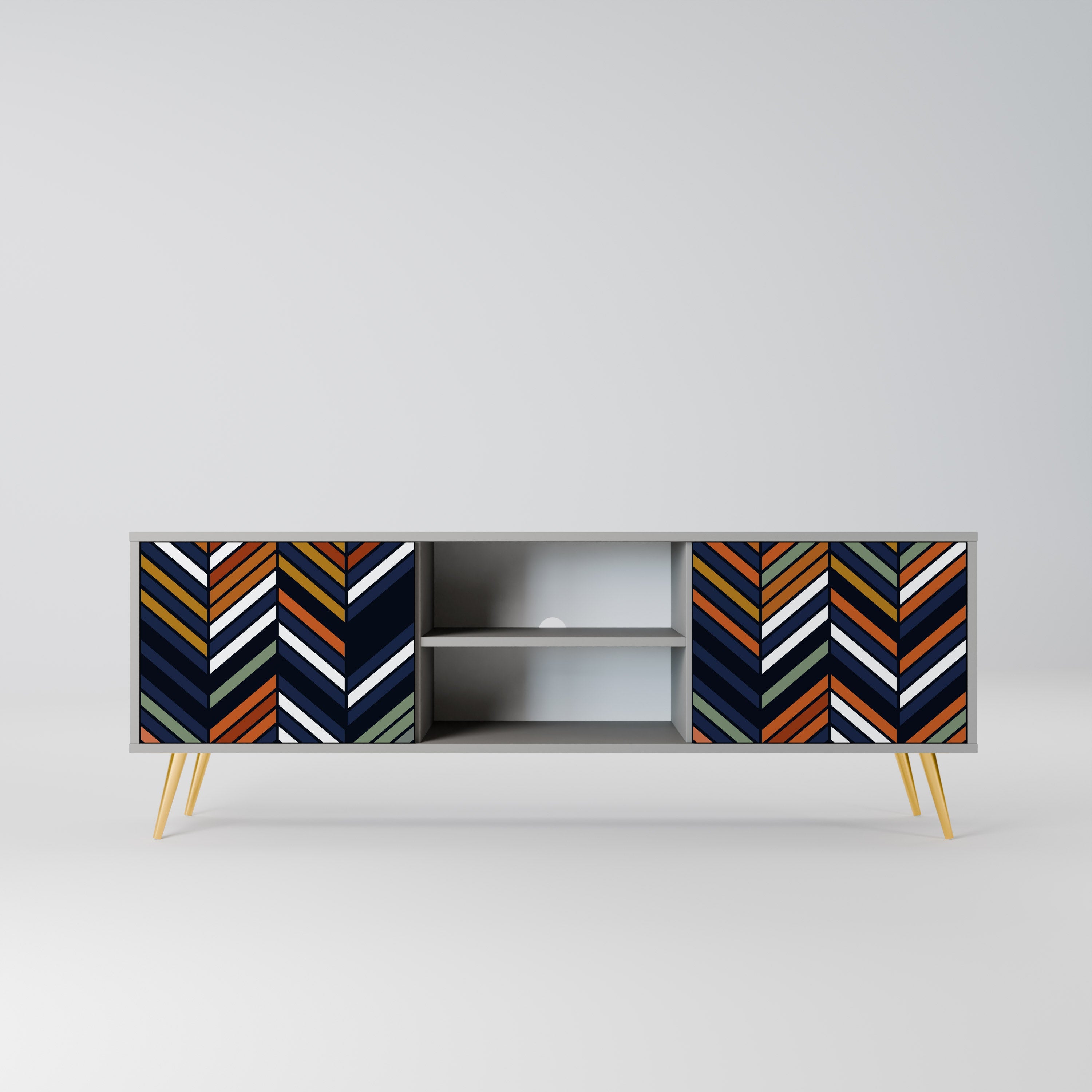 VIBRANT PATCHWORK 2-Door TV Stand in Grey Finish