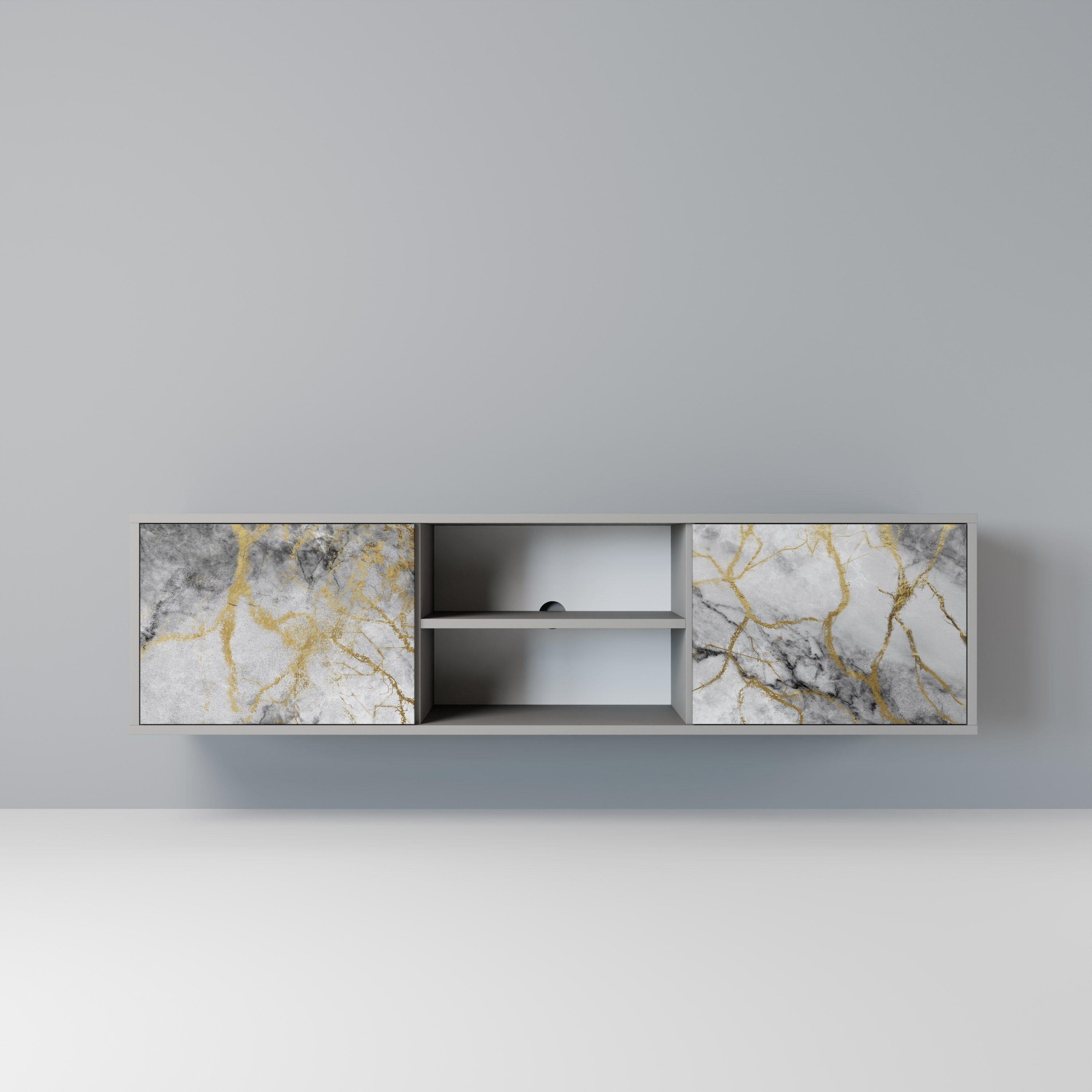 TIMELESS GLIDE 2-Door TV Stand in Grey Finish