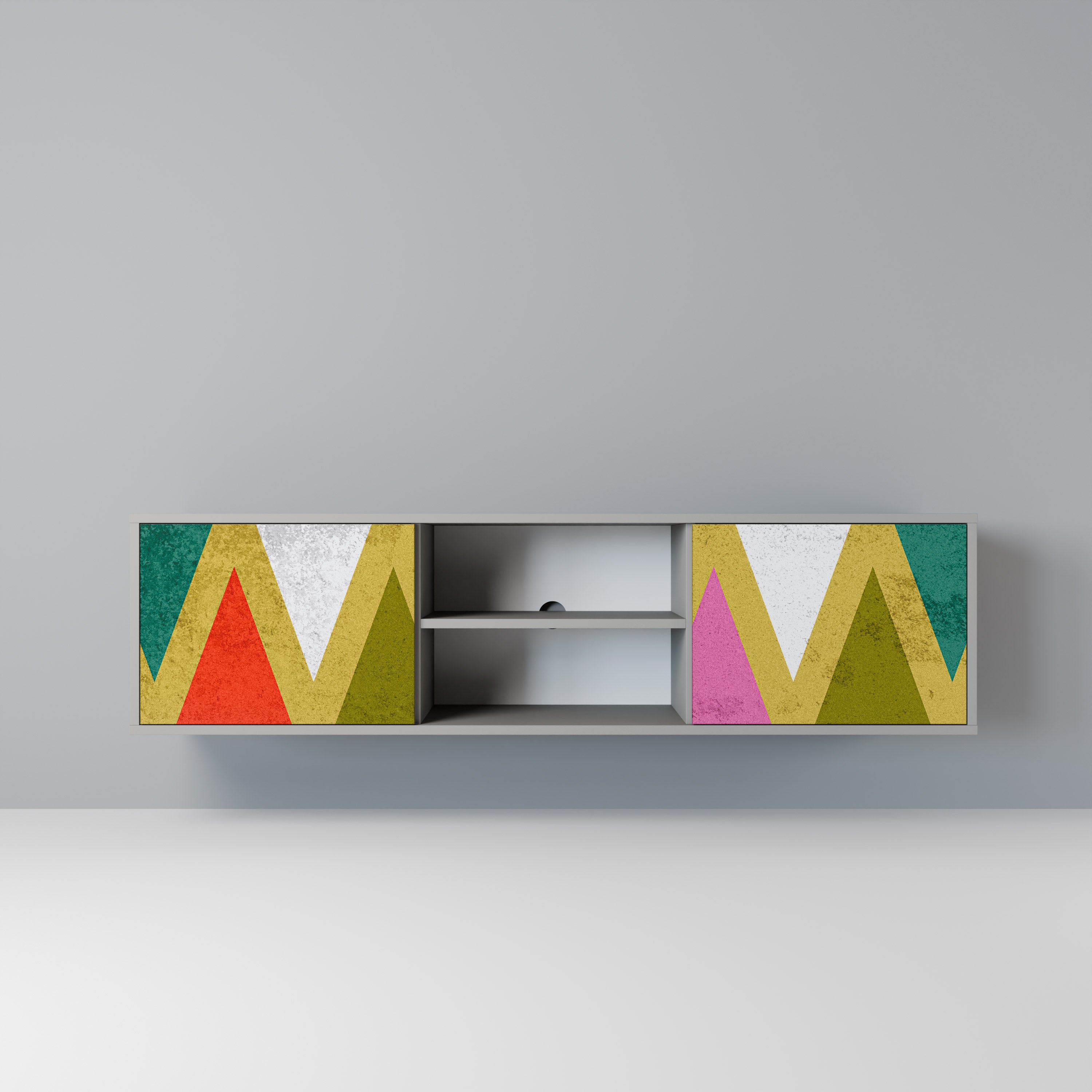 COLORFUL TRIANGLES 2-Door TV Stand in Grey Finish