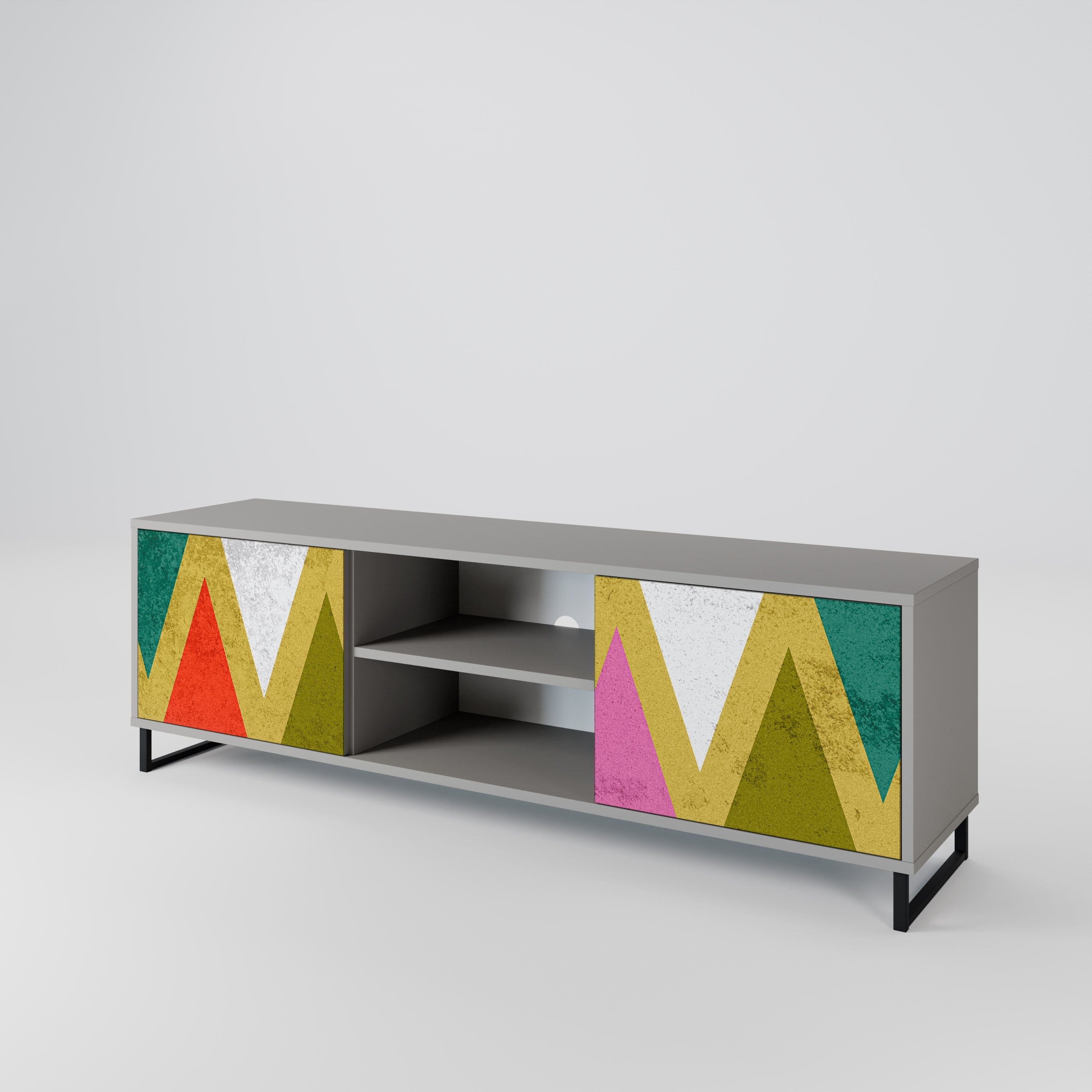 COLORFUL TRIANGLES 2-Door TV Stand in Grey Finish