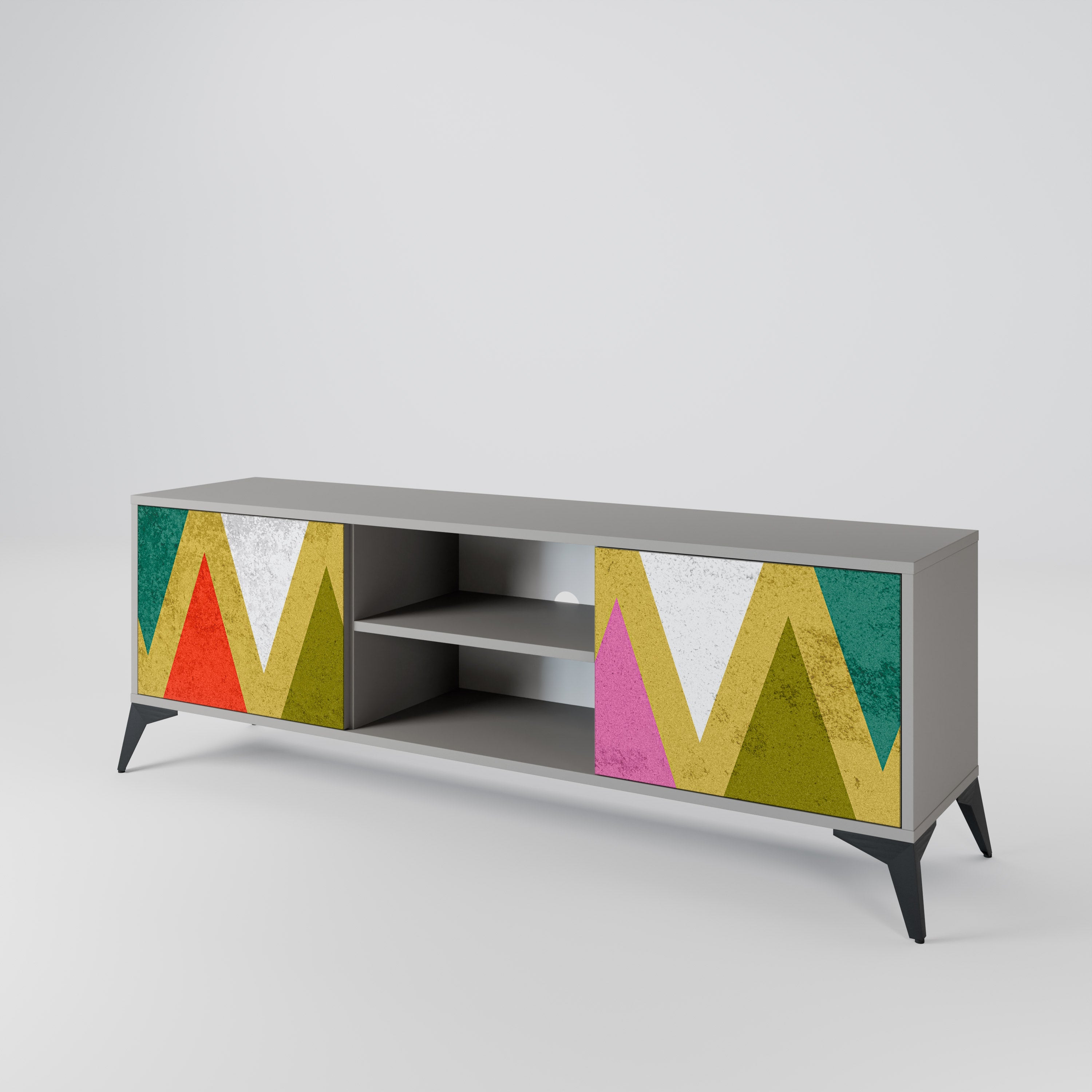 COLORFUL TRIANGLES 2-Door TV Stand in Grey Finish