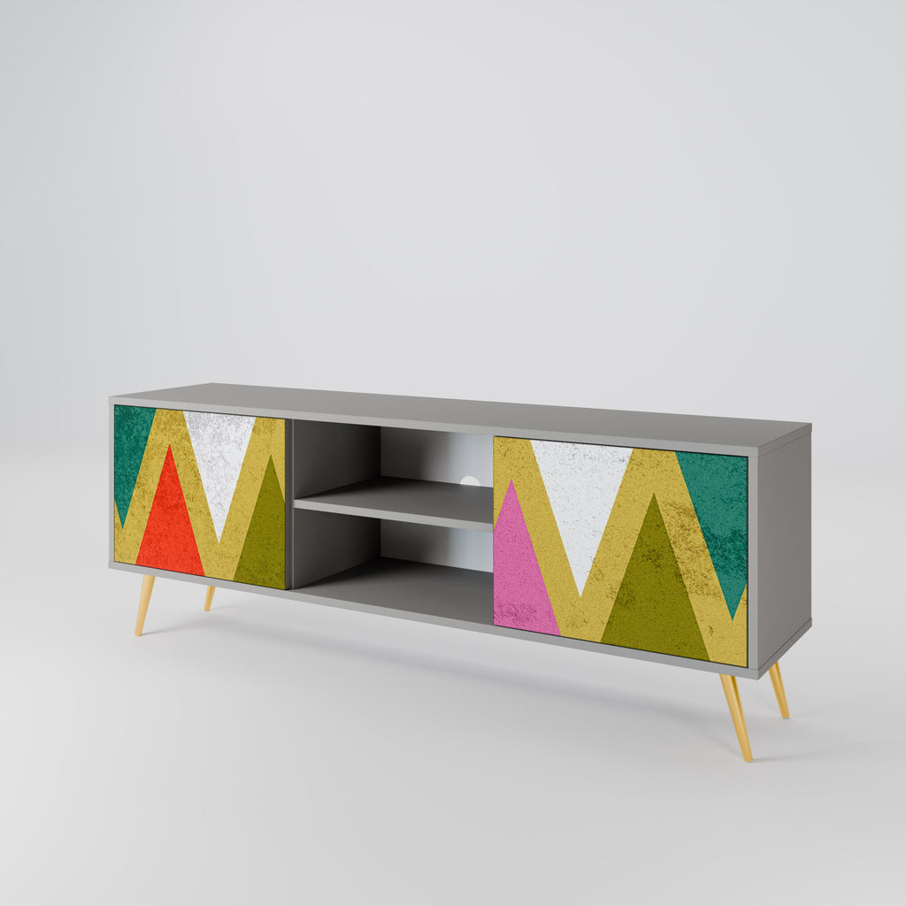 Meuble TV 2 portes COLORFUL TRIANGLES en finition grise