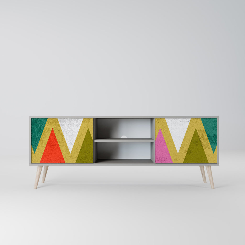 Meuble TV 2 portes COLORFUL TRIANGLES en finition grise