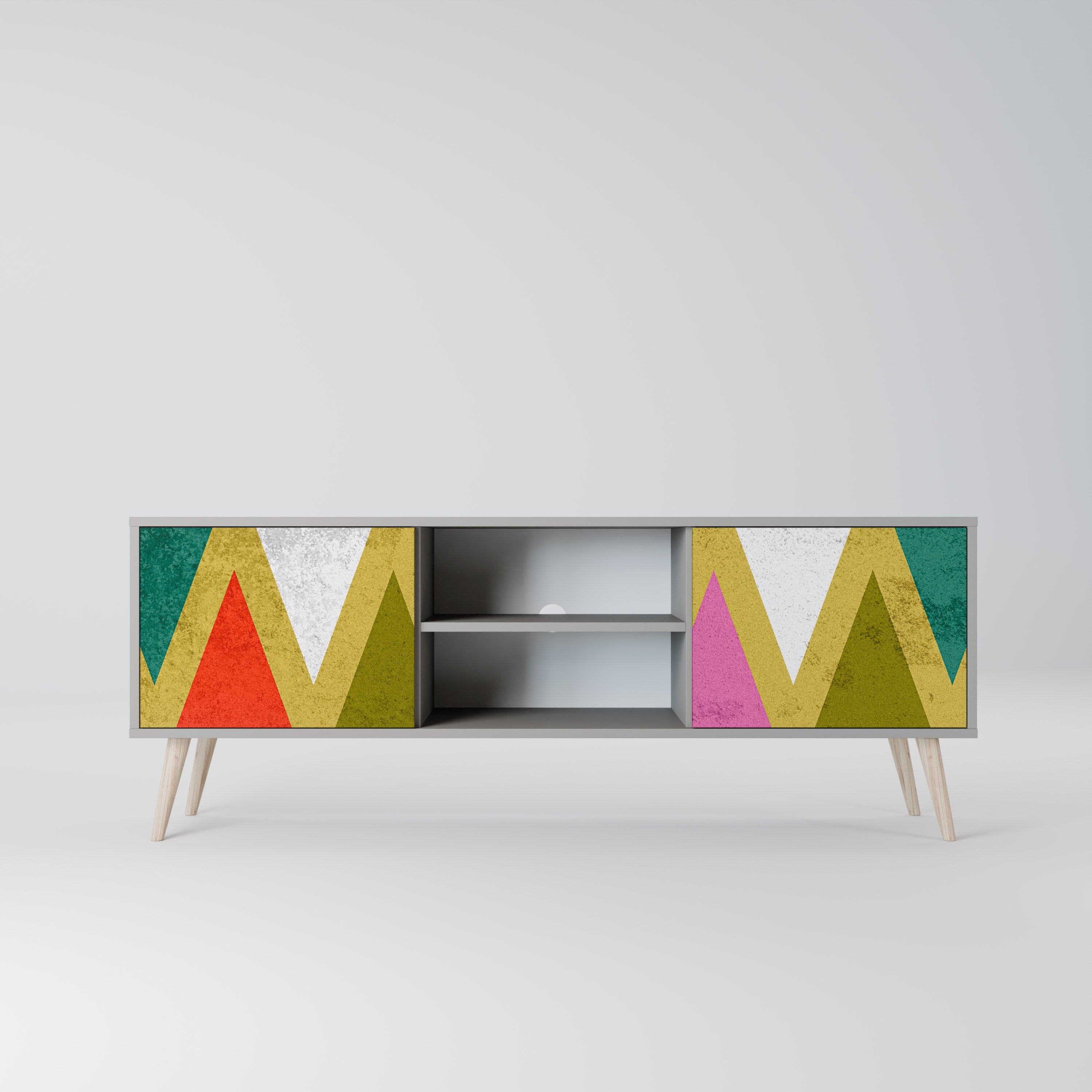 COLORFUL TRIANGLES 2-Door TV Stand in Grey Finish