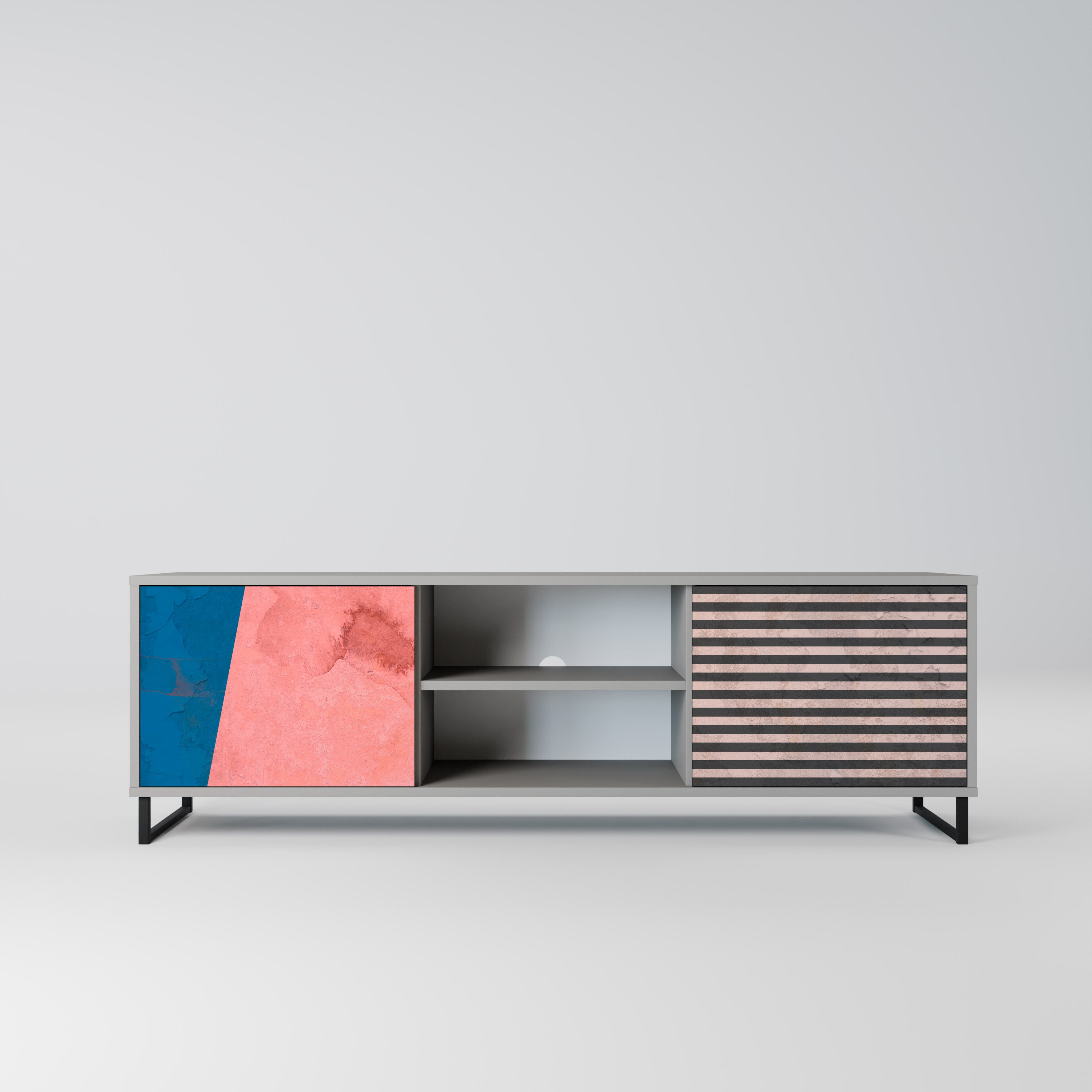 GLAMOROUS STRIPE 2-Door TV Stand in Grey Finish