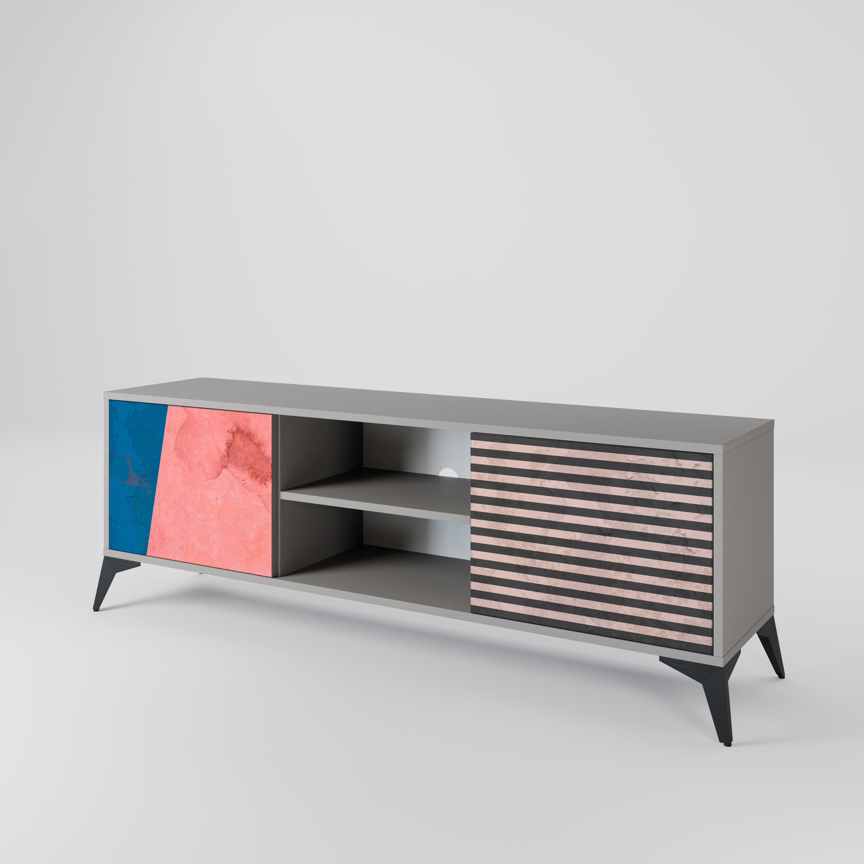 GLAMOROUS STRIPE 2-Door TV Stand in Grey Finish