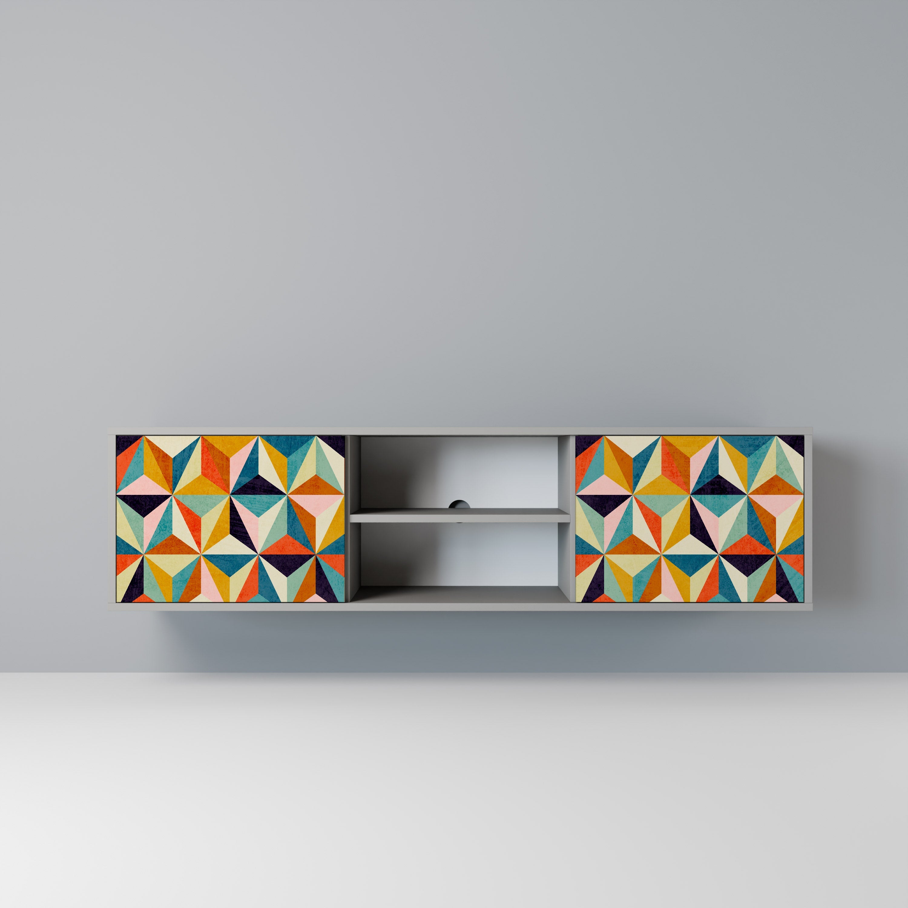 TESSELATE TREASURES 2-Door TV Stand in Grey Finish