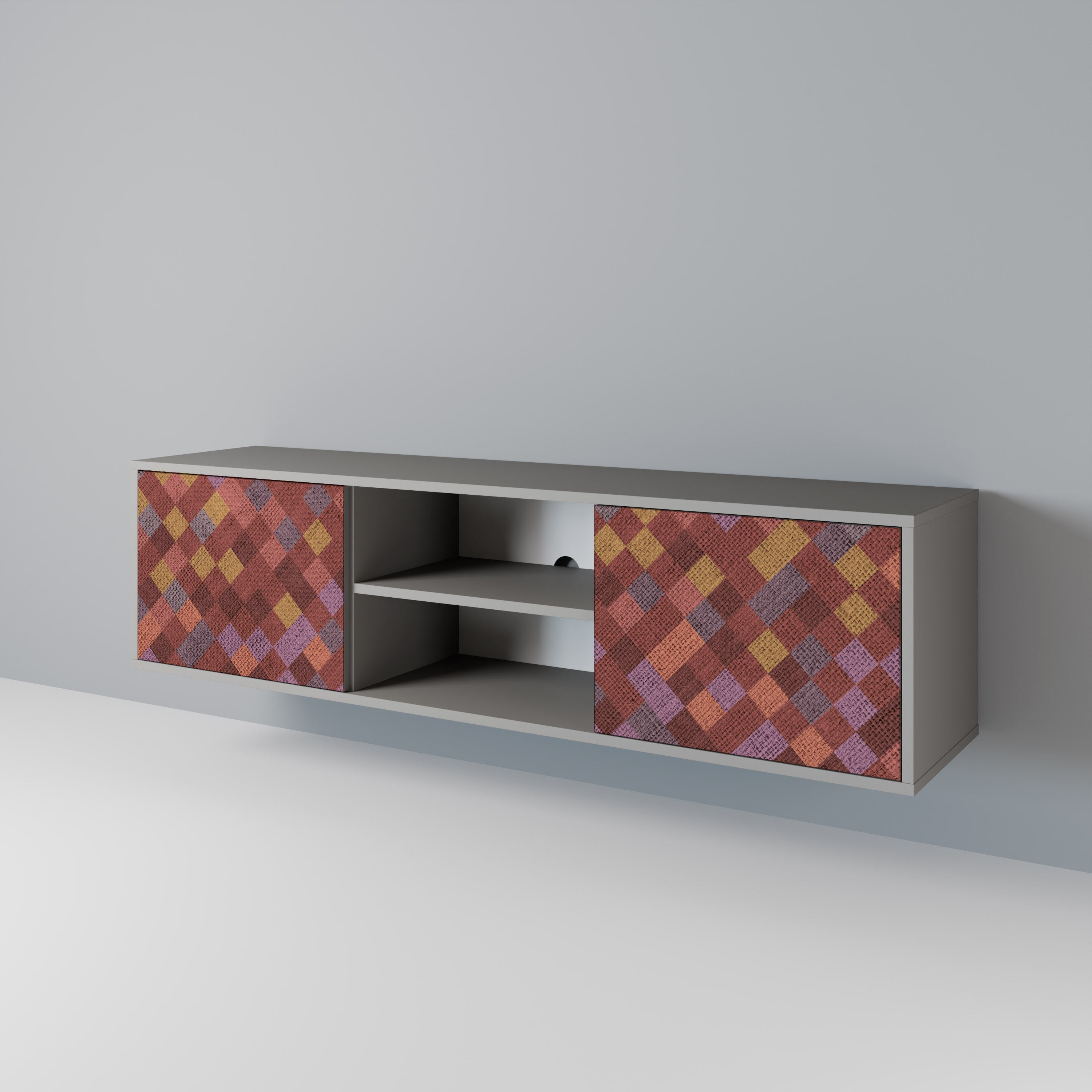 PAINTED SQUARES 2-Door TV Stand in Grey Finish