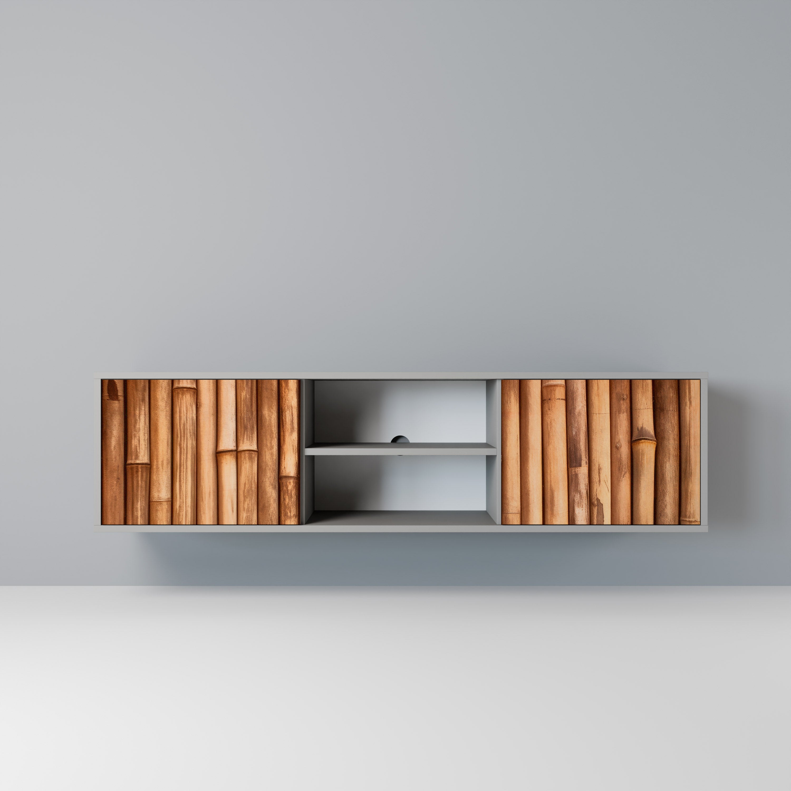 NATURAL WOOD 2-Door TV Stand in Grey Finish