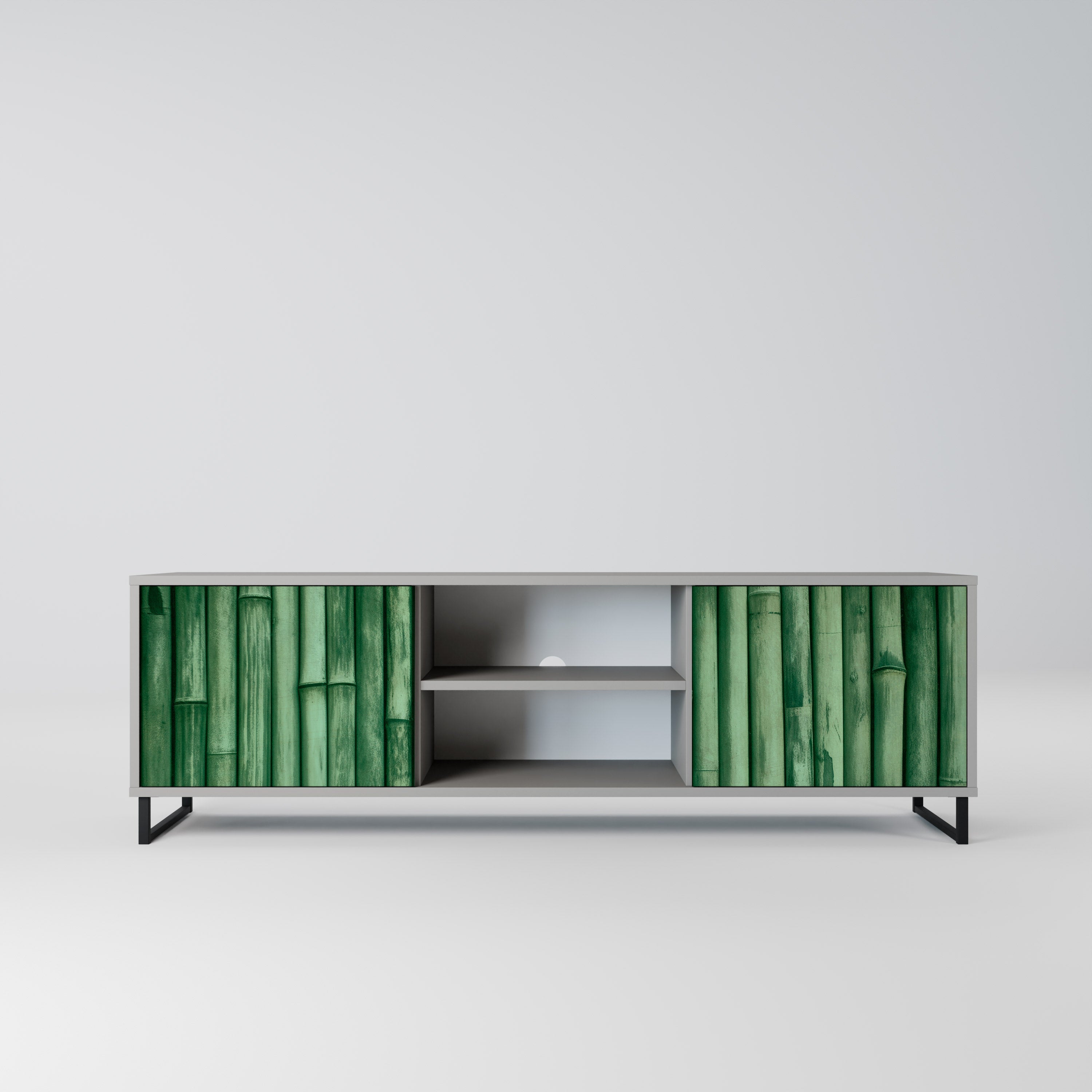 NATURAL GREEN 2-Door TV Stand in Grey Finish