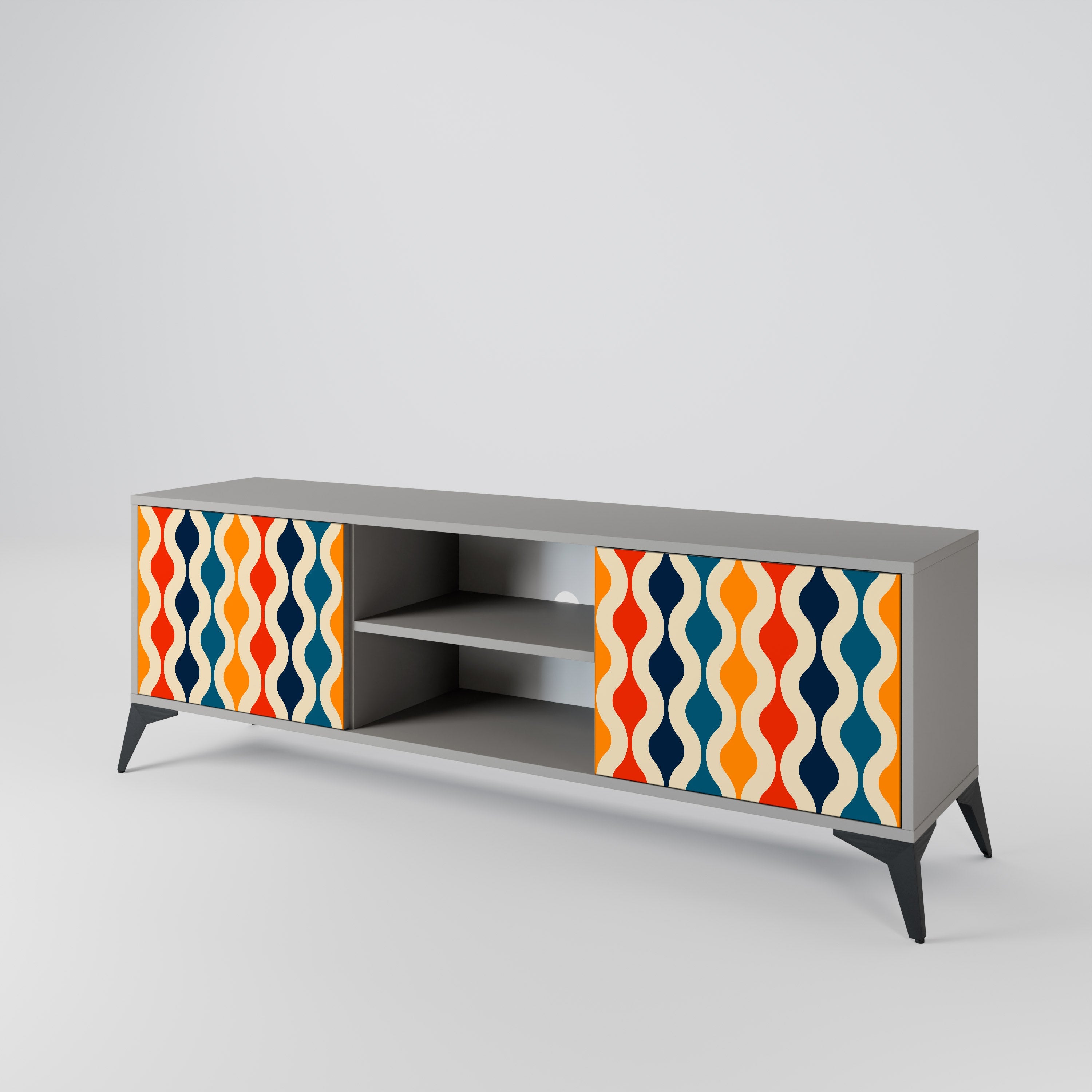 COLORFUL NOSTALGIA 2-Door TV Stand in Grey Finish