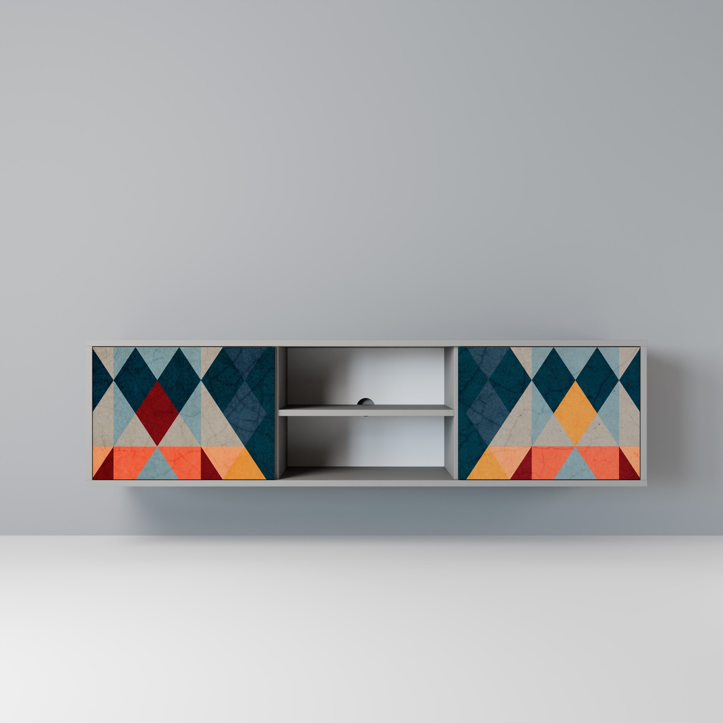 CRACKED ILLUSION 2-Door TV Stand in Grey Finish