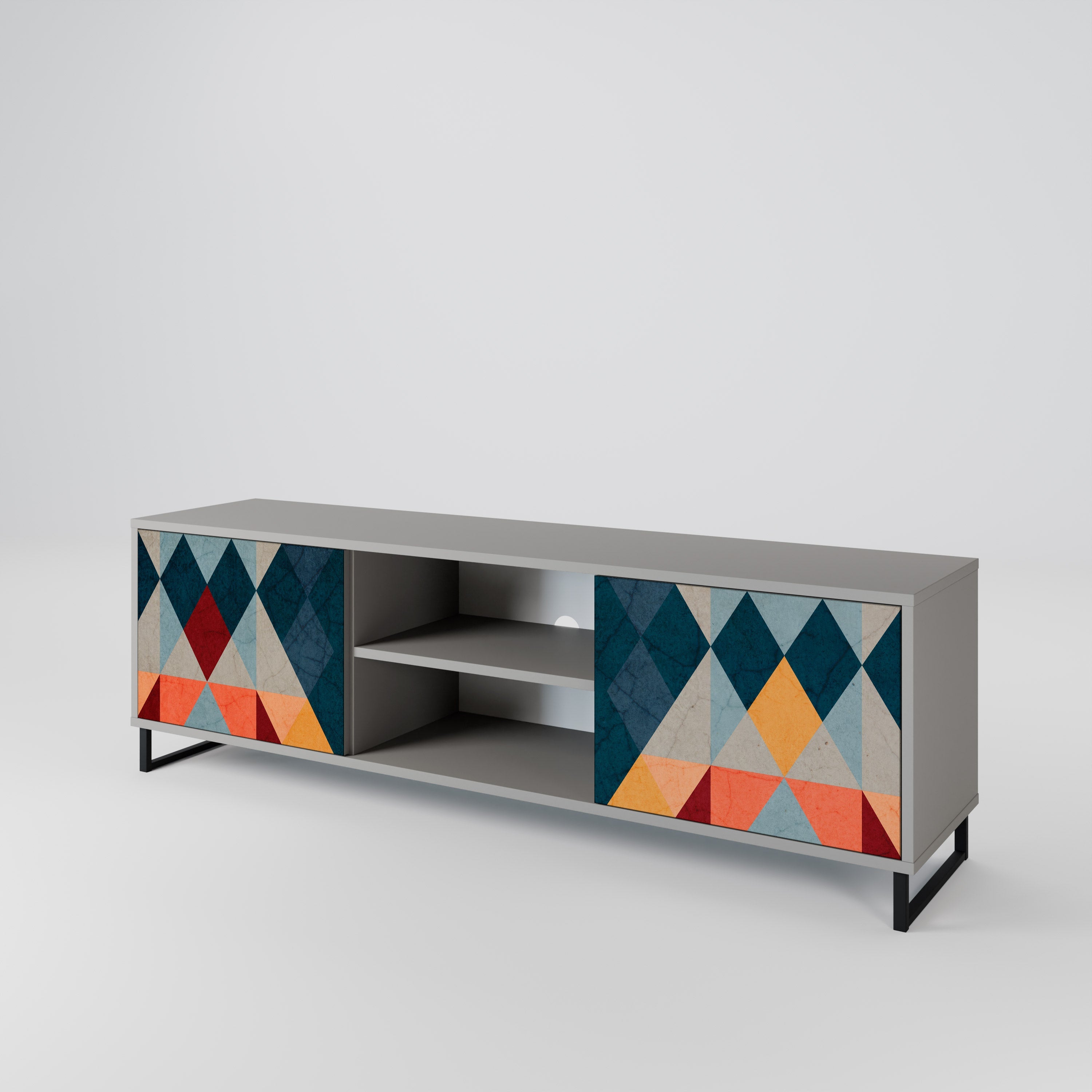 CRACKED ILLUSION 2-Door TV Stand in Grey Finish