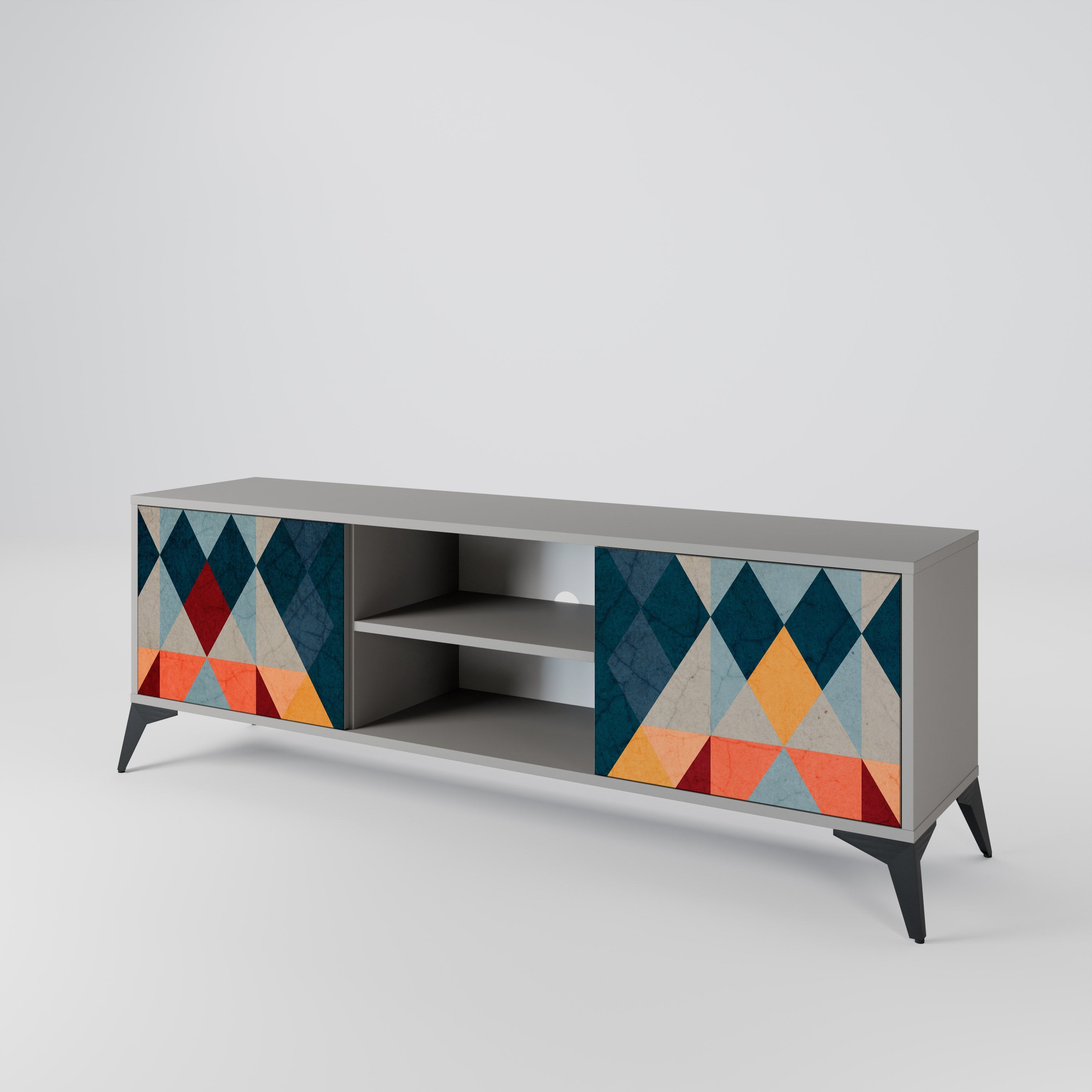 CRACKED ILLUSION 2-Door TV Stand in Grey Finish