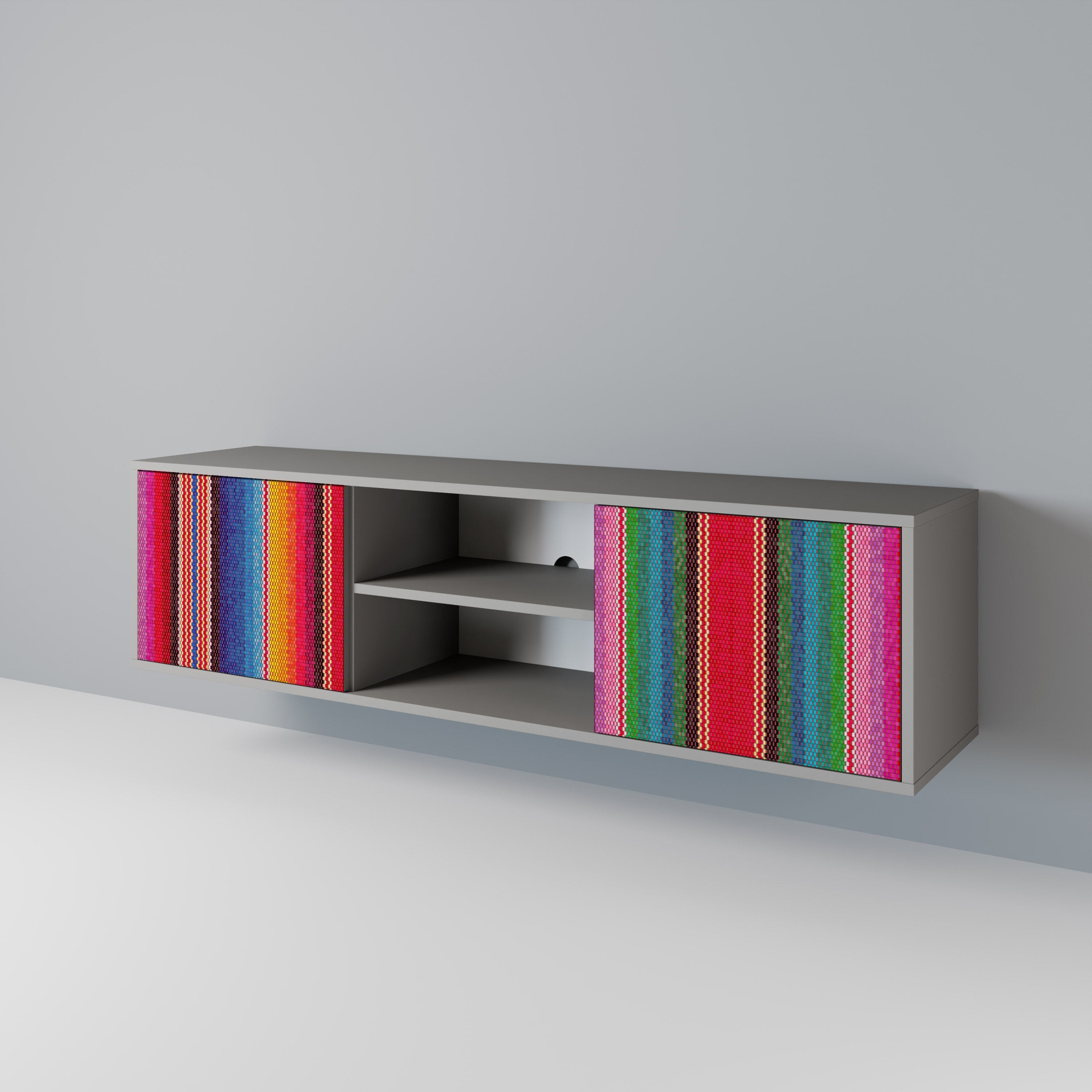 ETHNIC MEXICAN 2-Door TV Stand in Grey Finish