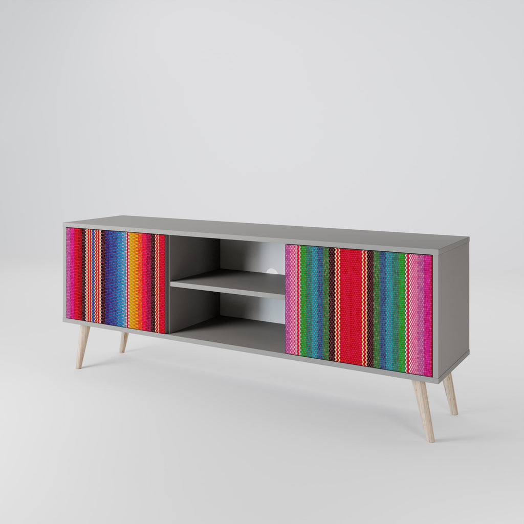 ETHNIC MEXICAN 2-Door TV Stand in Grey Finish