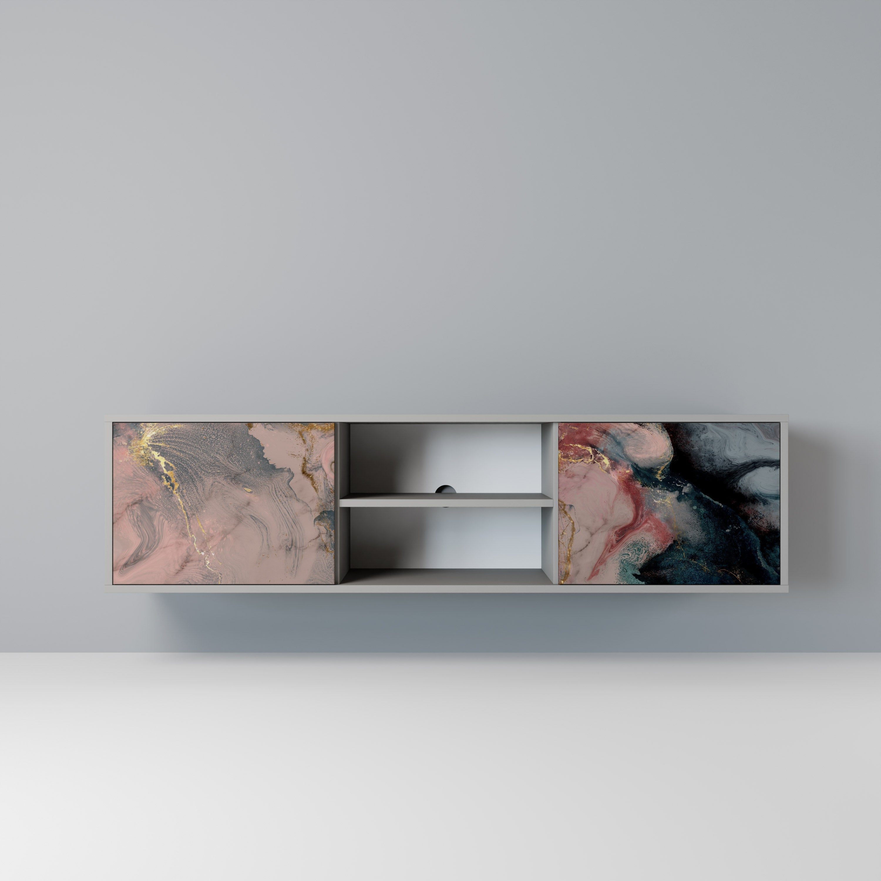 GILDED SWIRLS 2-Door TV Stand in Grey Finish