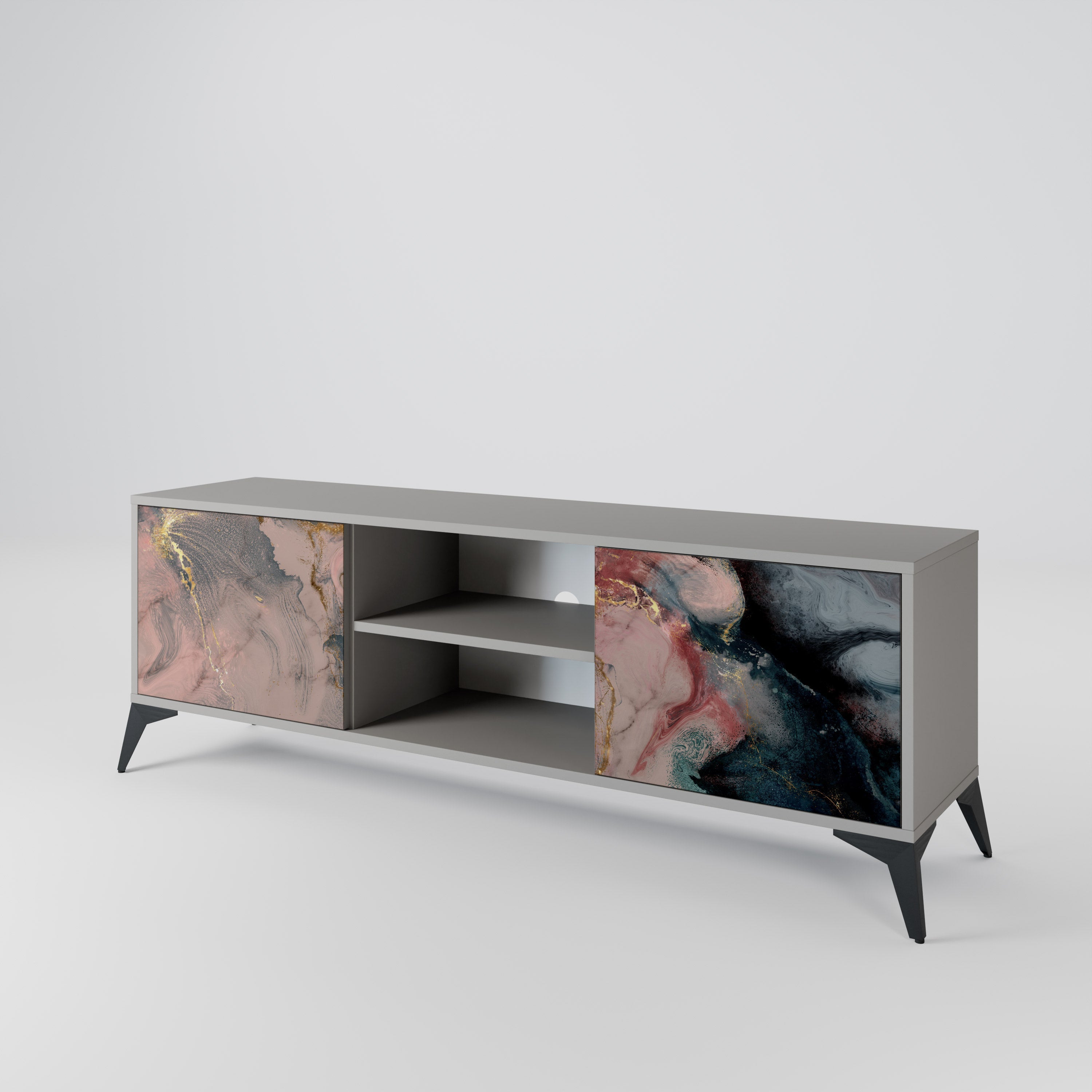 GILDED SWIRLS 2-Door TV Stand in Grey Finish