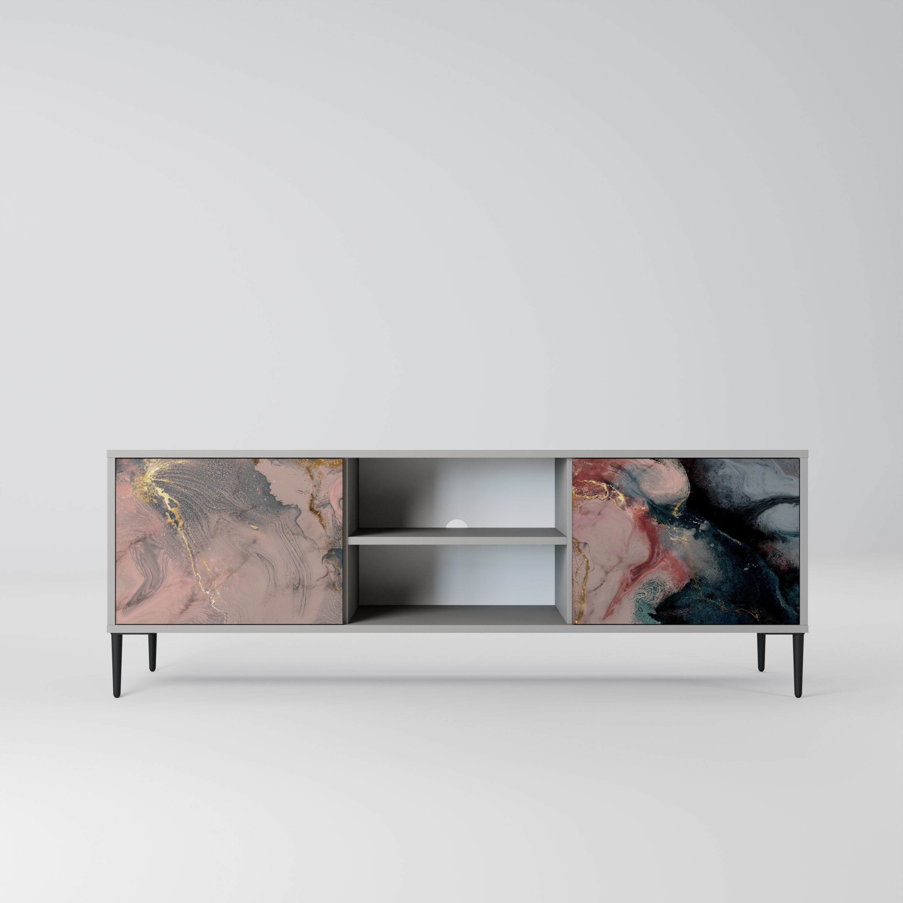 GILDED SWIRLS 2-Door TV Stand in Grey Finish