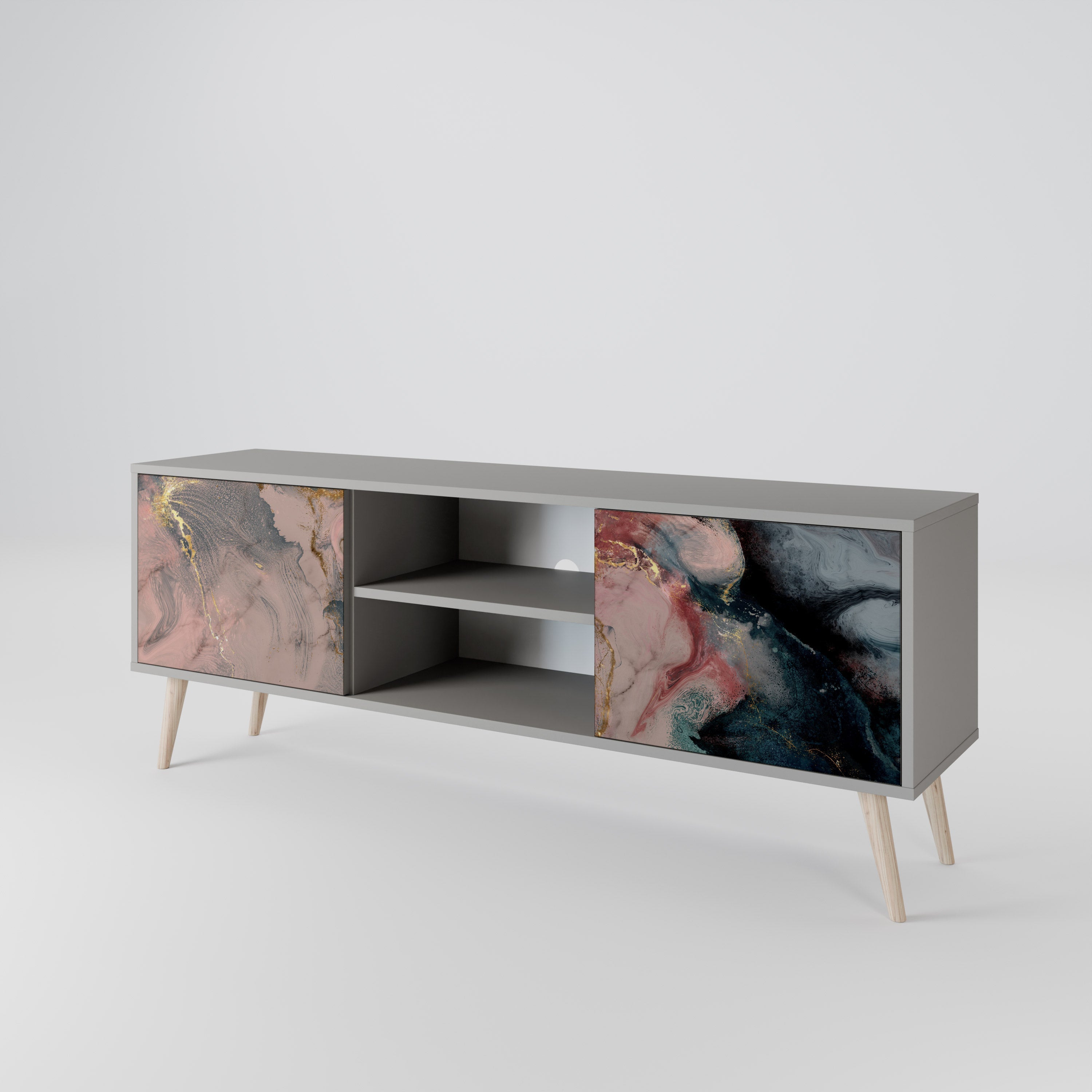 GILDED SWIRLS 2-Door TV Stand in Grey Finish