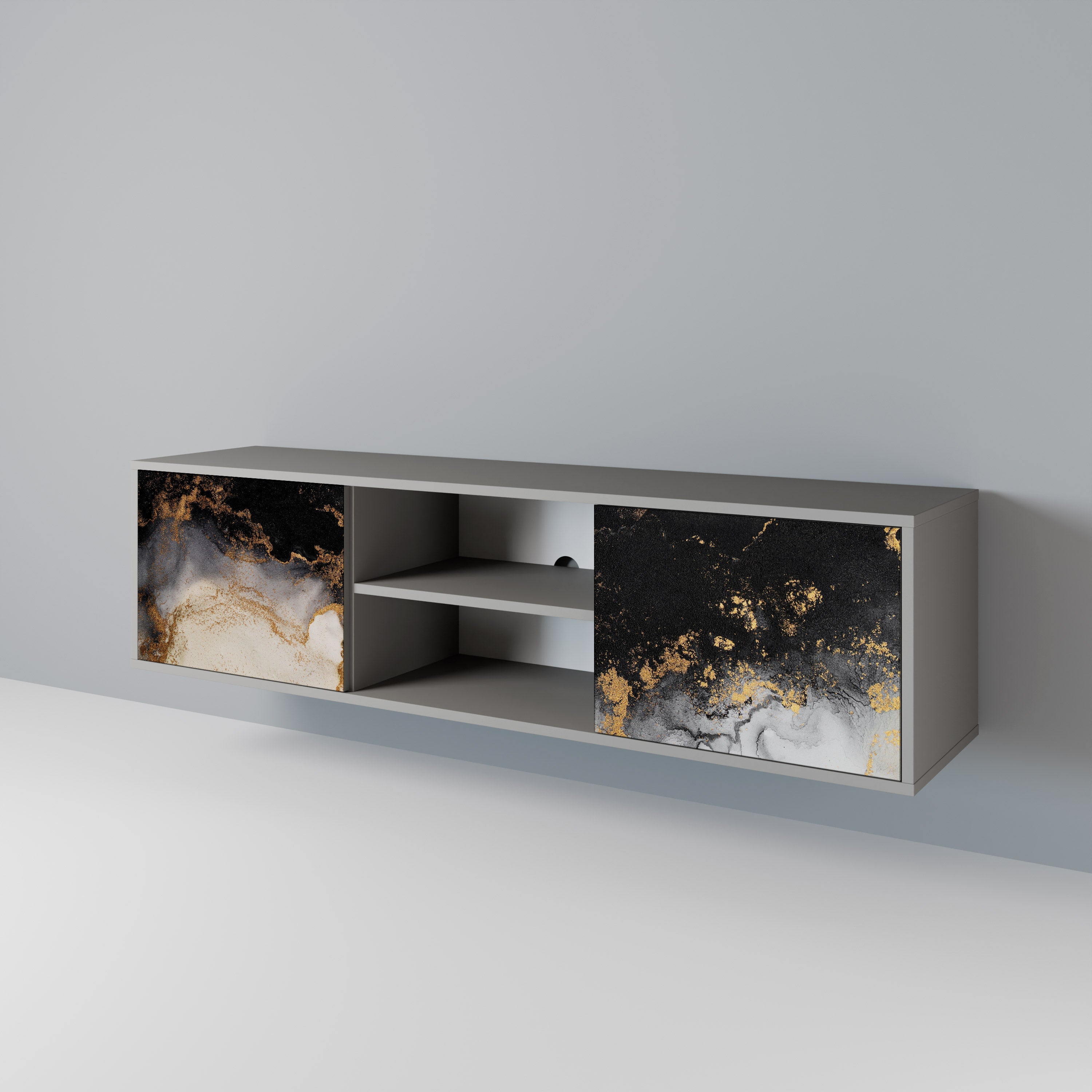 MARBLE OF TOMMORROW 2-Door TV Stand in Grey Finish