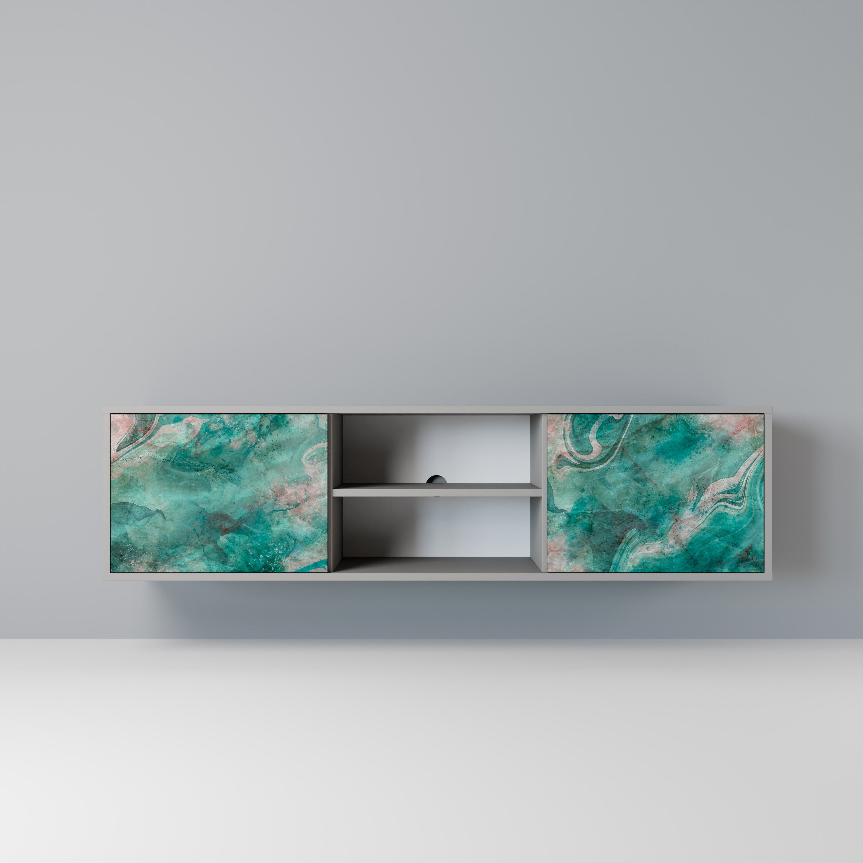 Meuble TV 2 portes ABSTRACT ALCHEMY, finition grise