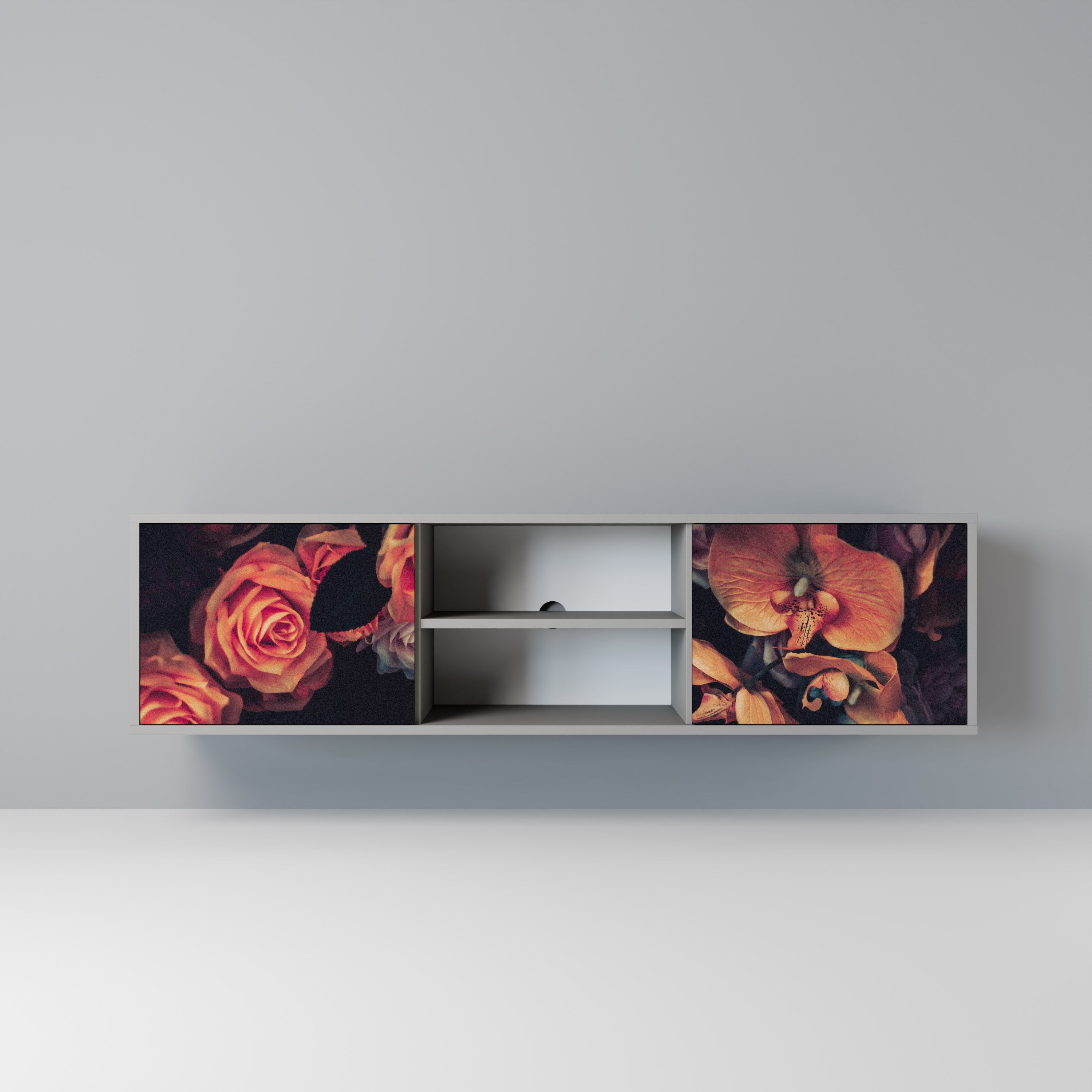 NEVERENDING BLOOM 2-Door TV Stand in Grey Finish