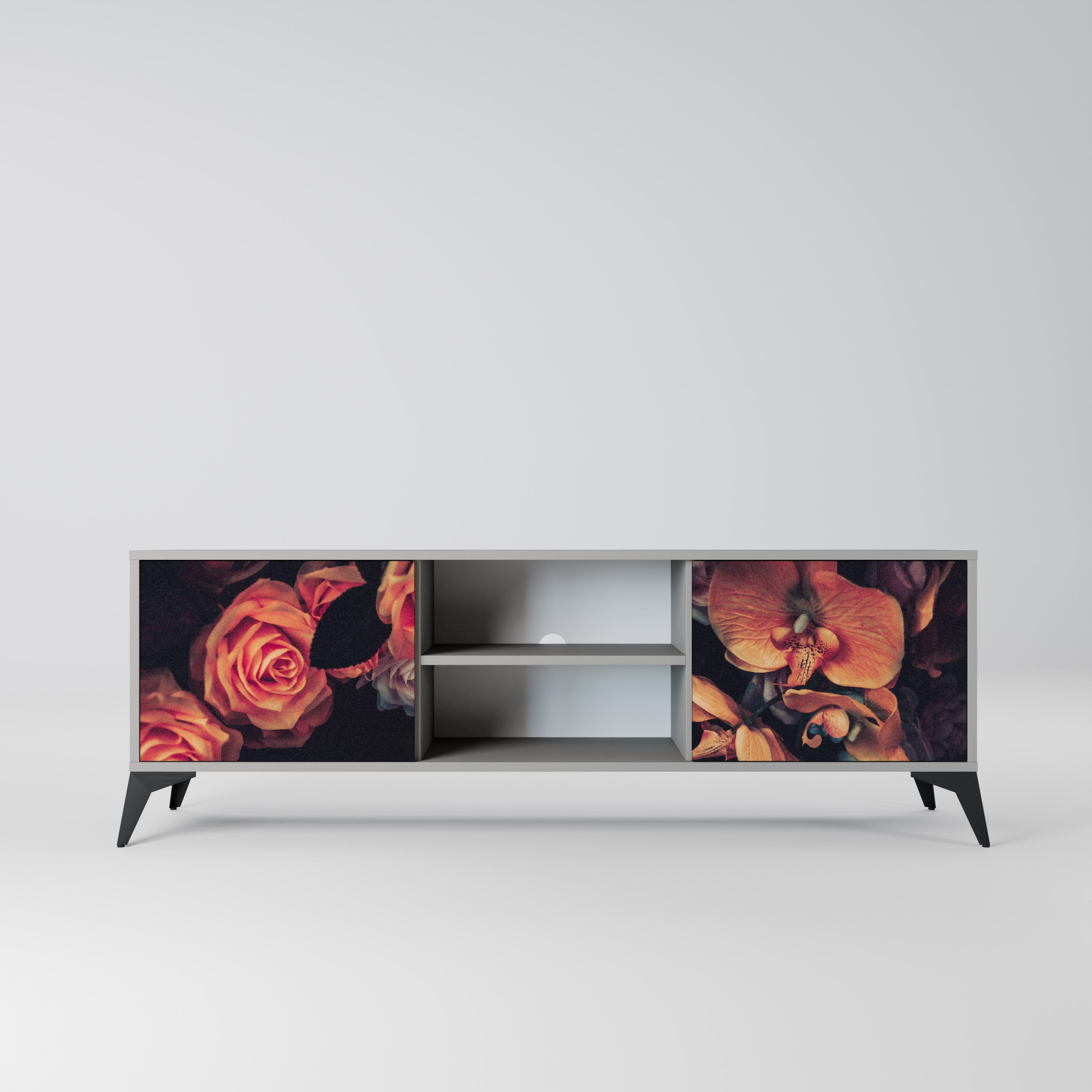 NEVERENDING BLOOM 2-Door TV Stand in Grey Finish