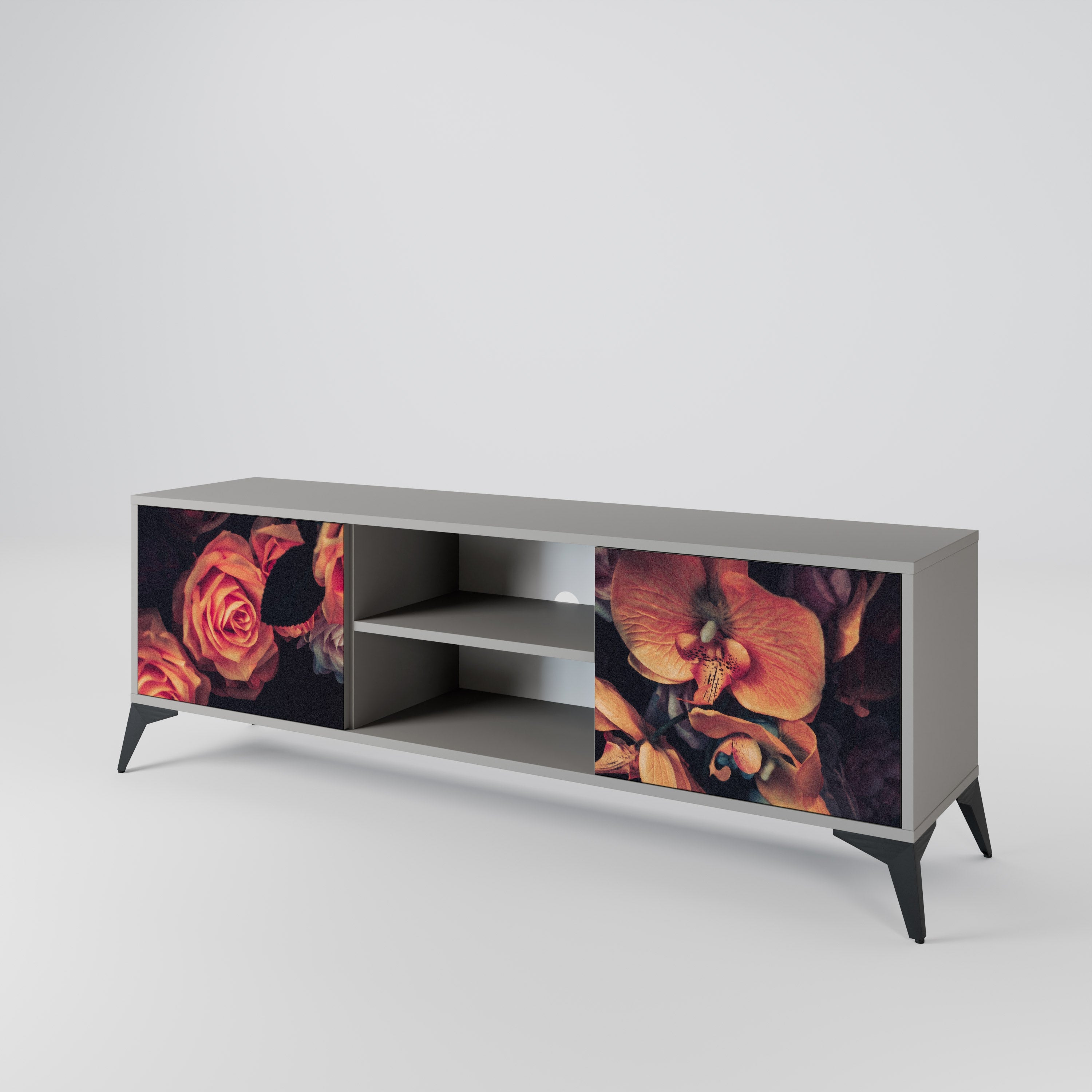 NEVERENDING BLOOM 2-Door TV Stand in Grey Finish