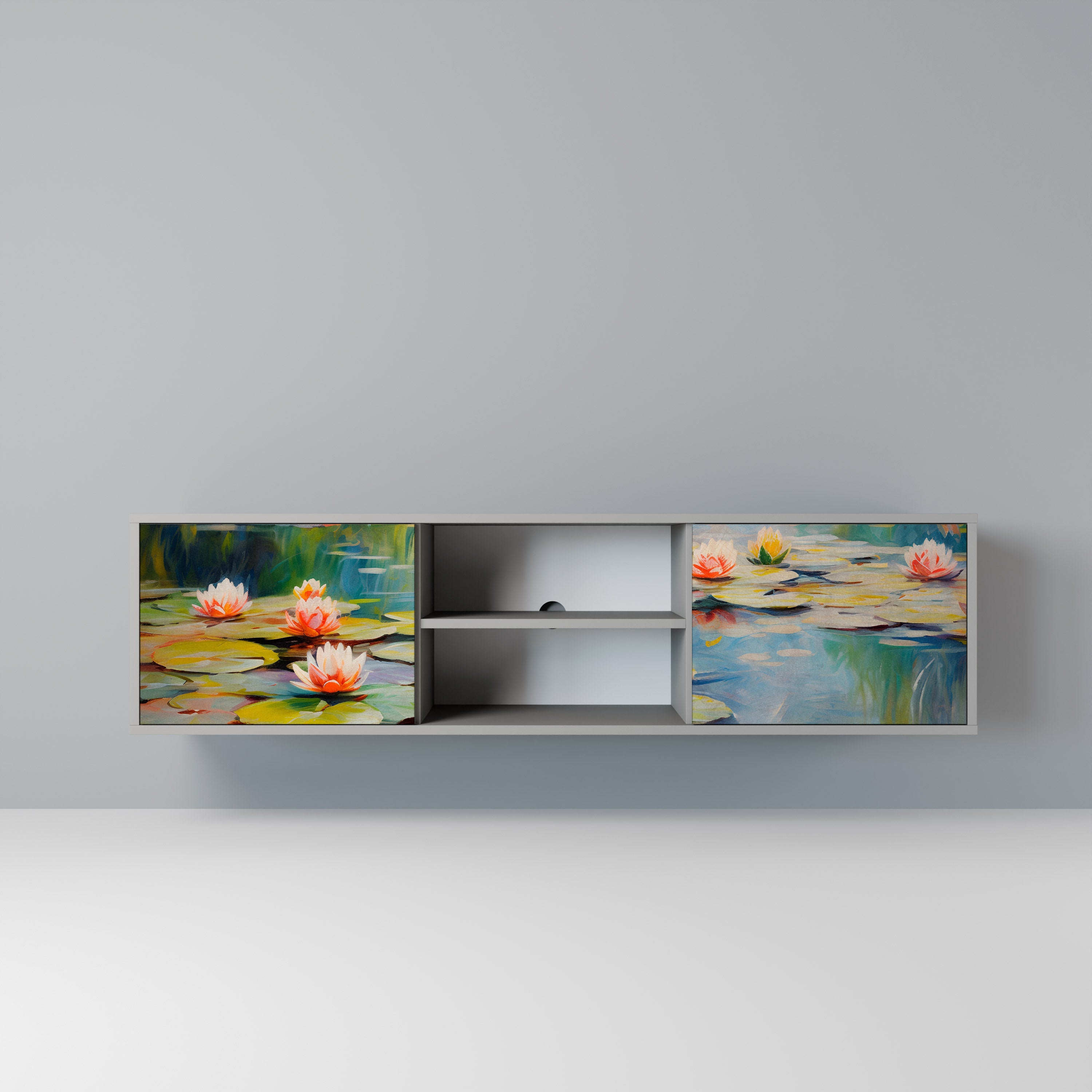 Meuble TV 2 portes BLOOMING WATERS finition grise