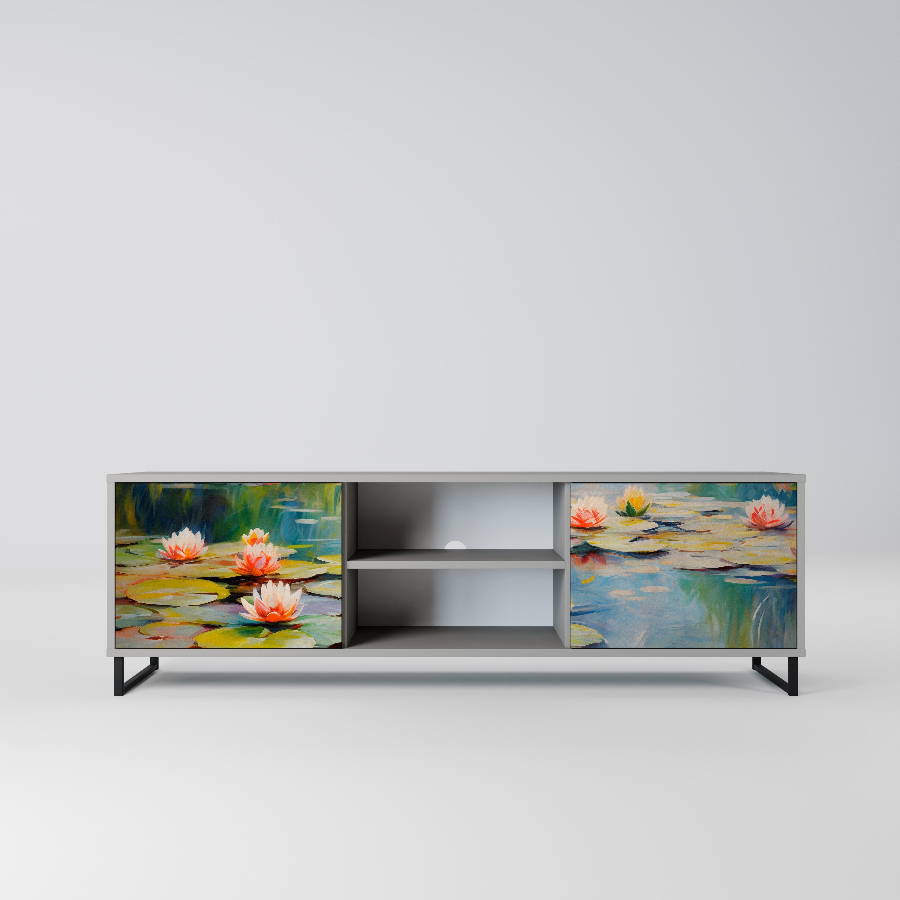 Meuble TV 2 portes BLOOMING WATERS finition grise