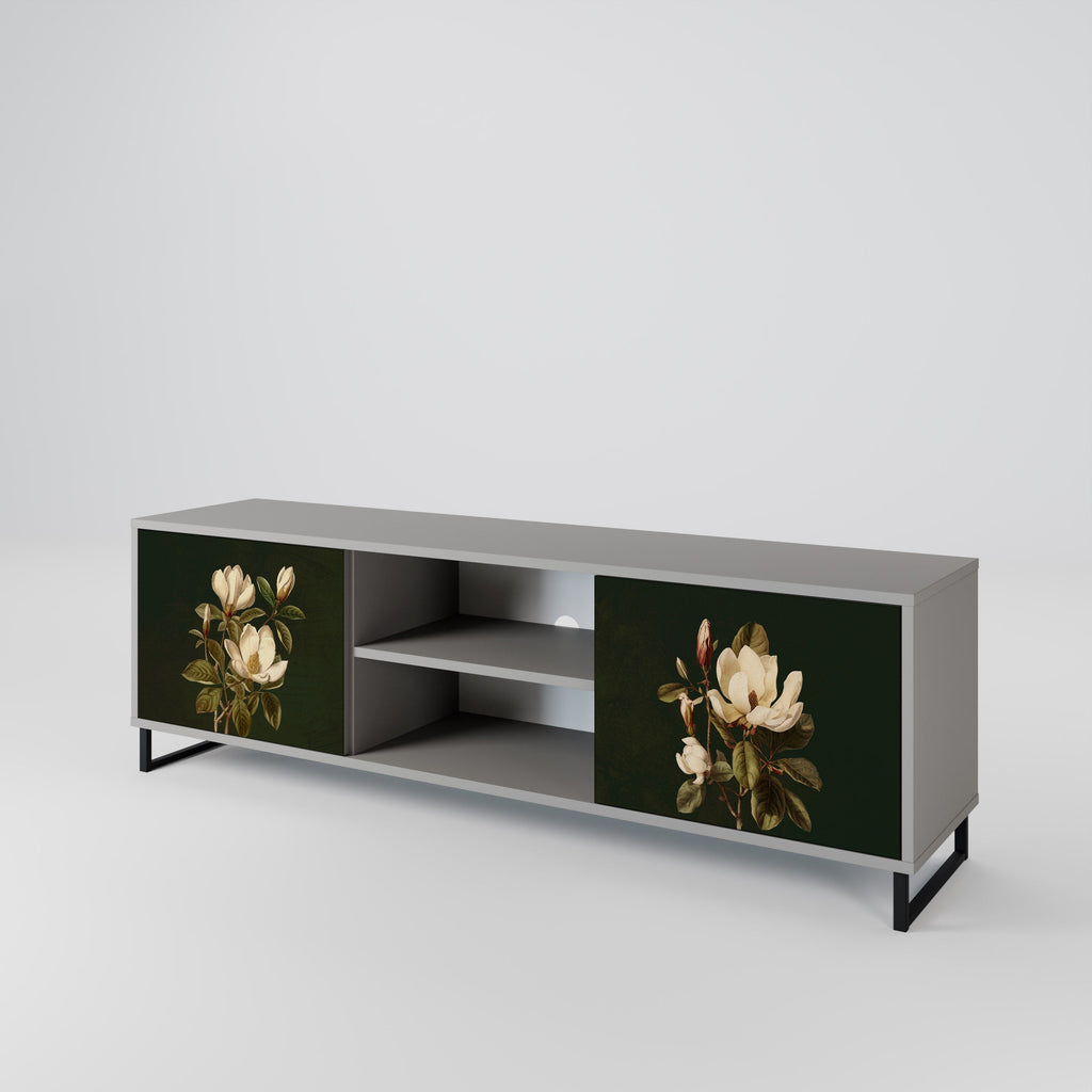 FLORAL NOIR 2-Door TV Stand in Grey Finish