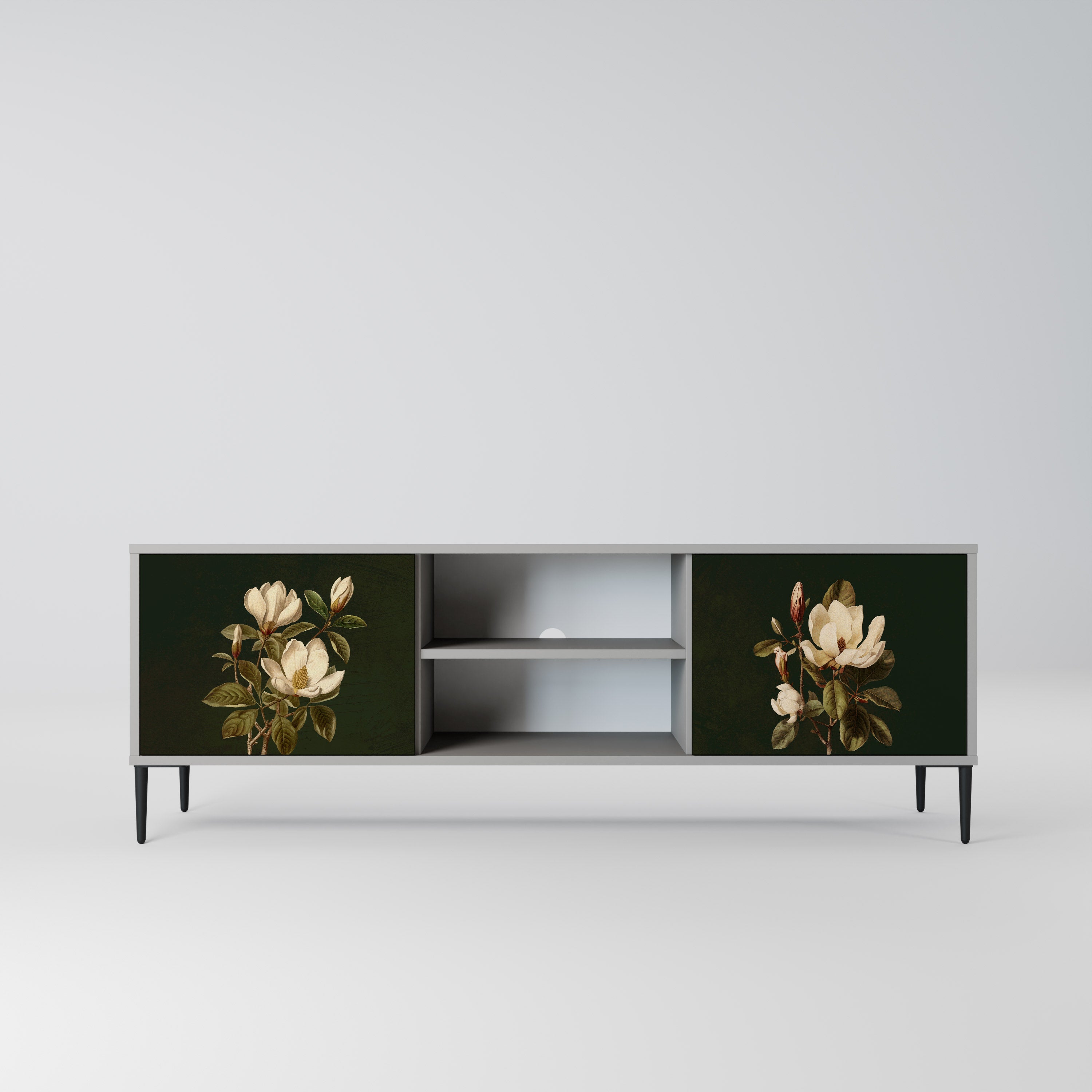 FLORAL NOIR 2-Door TV Stand in Grey Finish