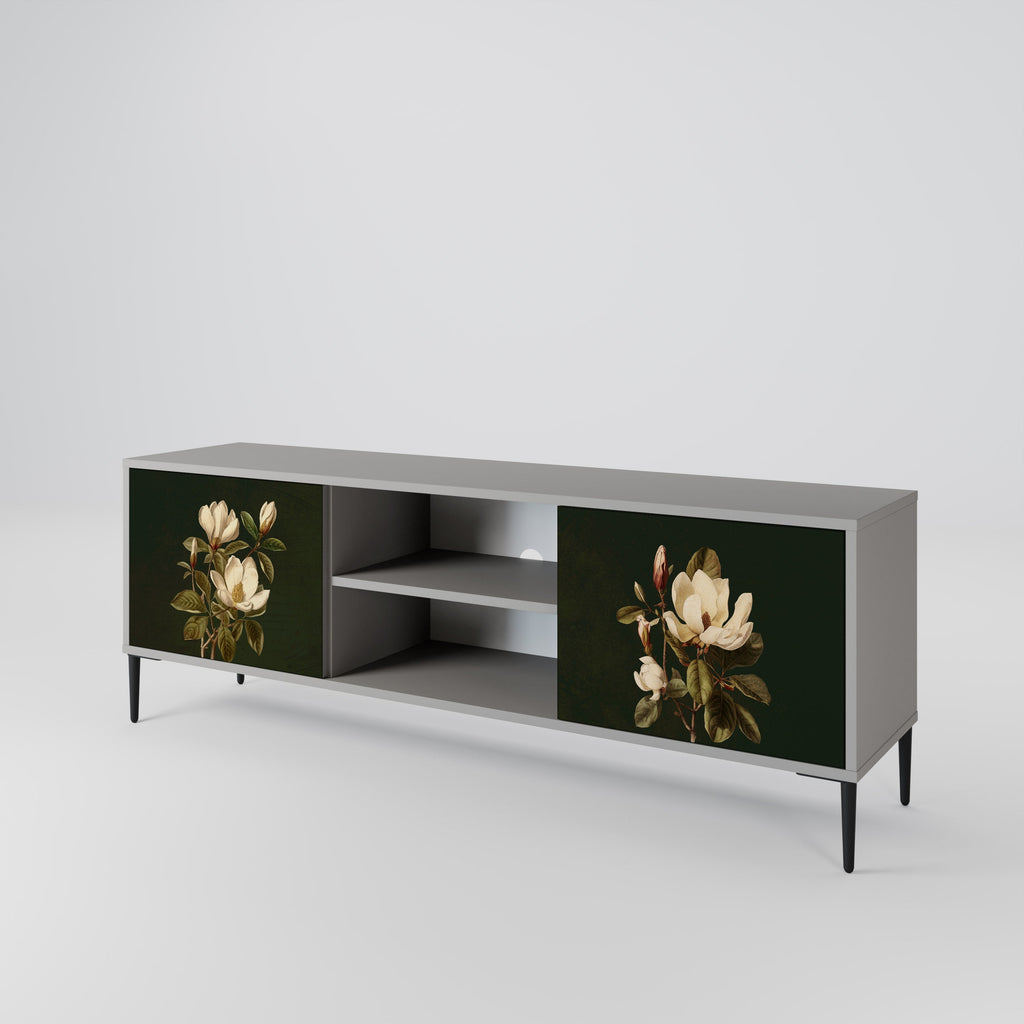 FLORAL NOIR 2-Door TV Stand in Grey Finish
