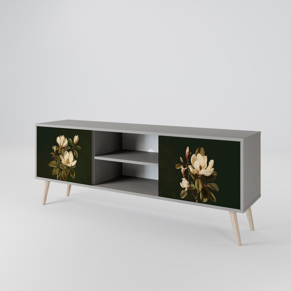 FLORAL NOIR 2-Door TV Stand in Grey Finish