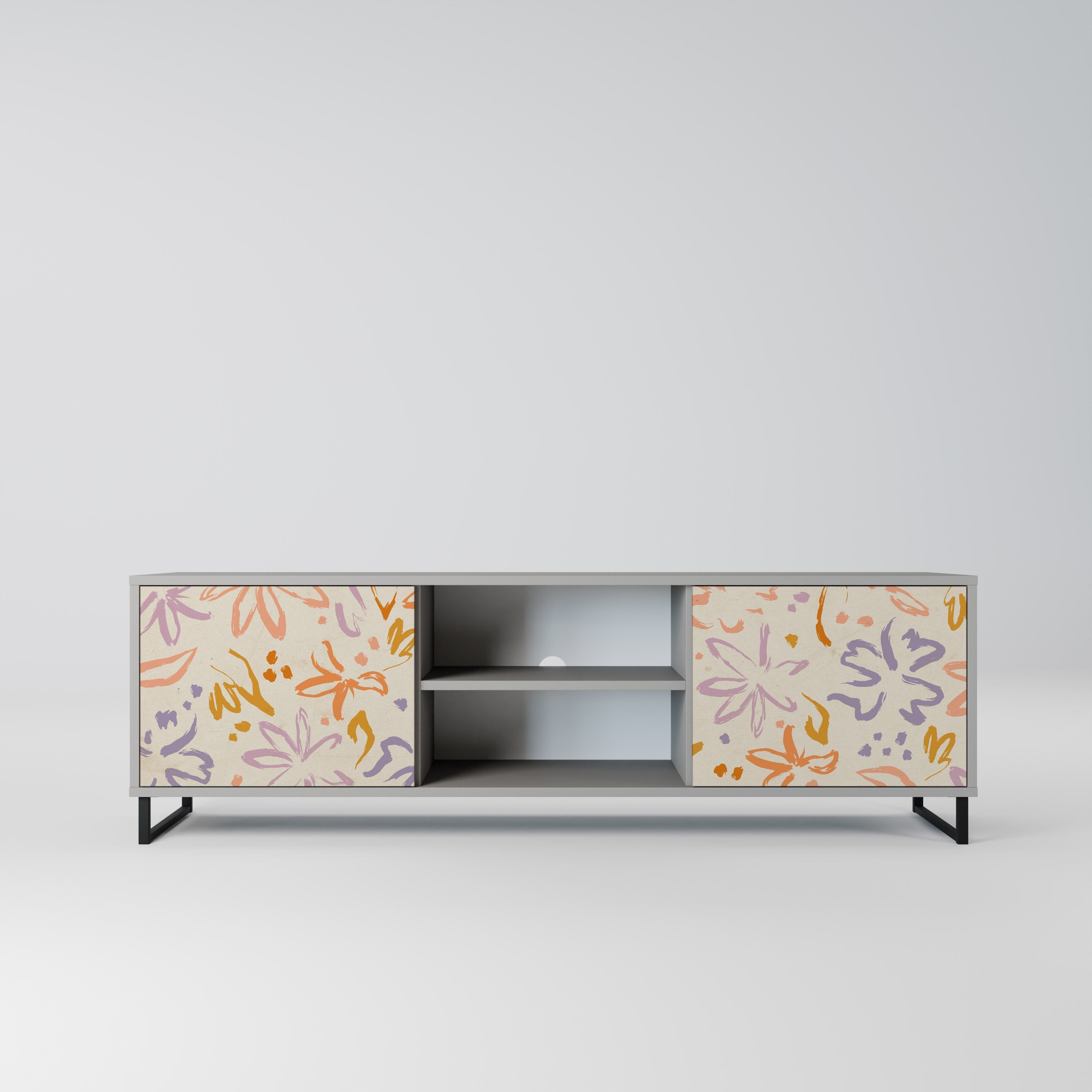 SPRING WHIMSY 2-Door TV Stand in Grey Finish