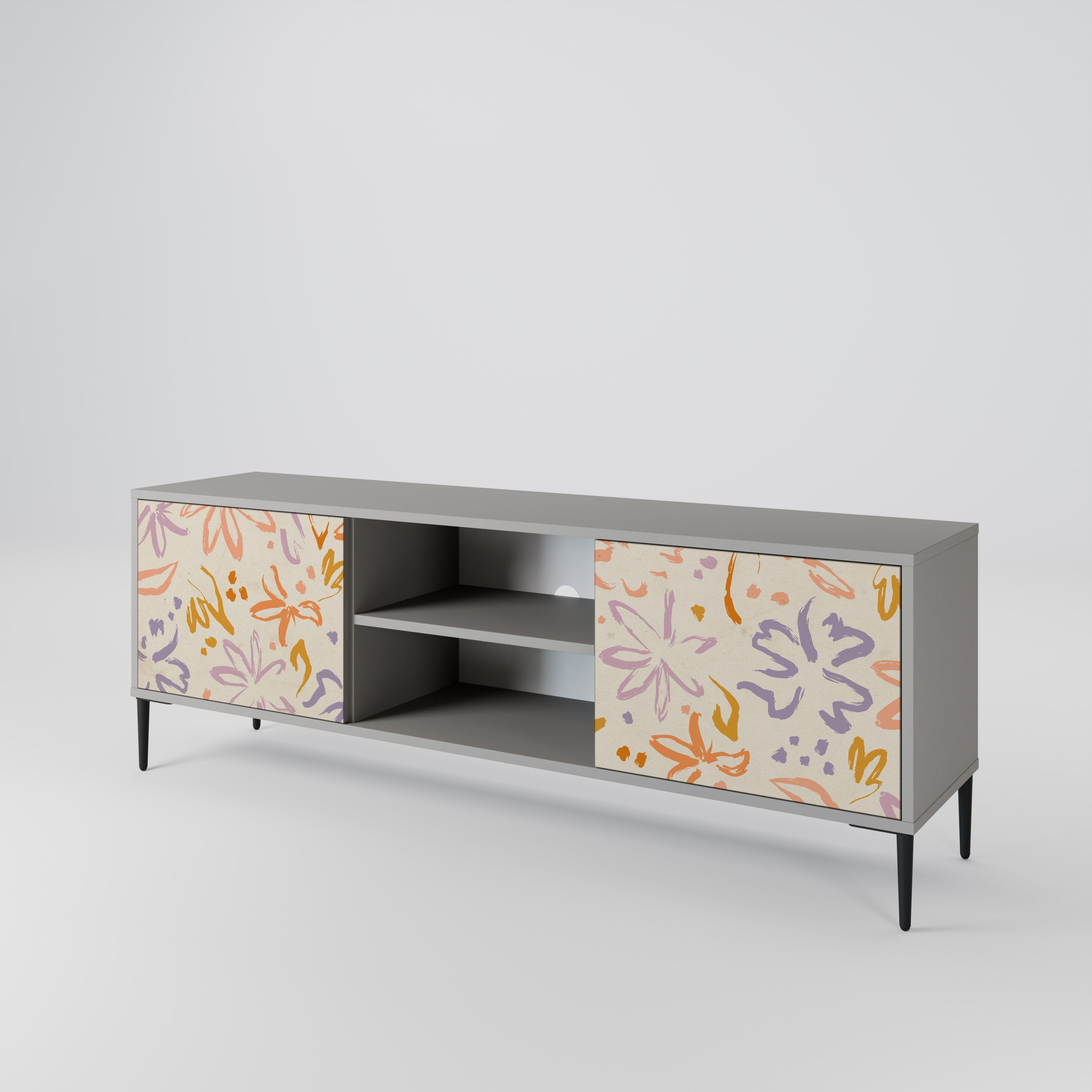 SPRING WHIMSY 2-Door TV Stand in Grey Finish
